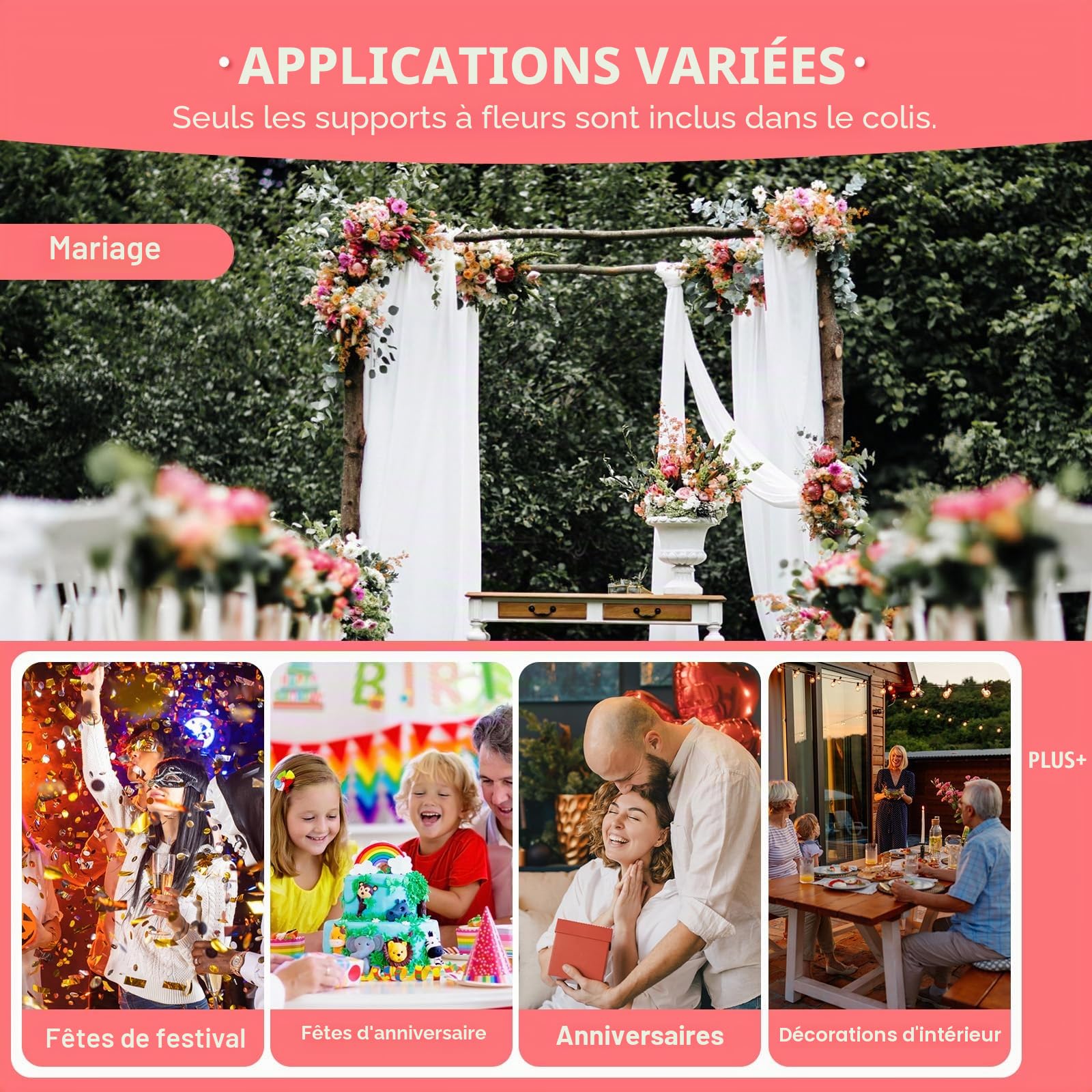 10 supports à fleurs en métal, 80 cm de hauteur, support pour plantes, support pour plantes de table de mariage, centres de table, pour les décorations de fêtes et les décorations d'événements