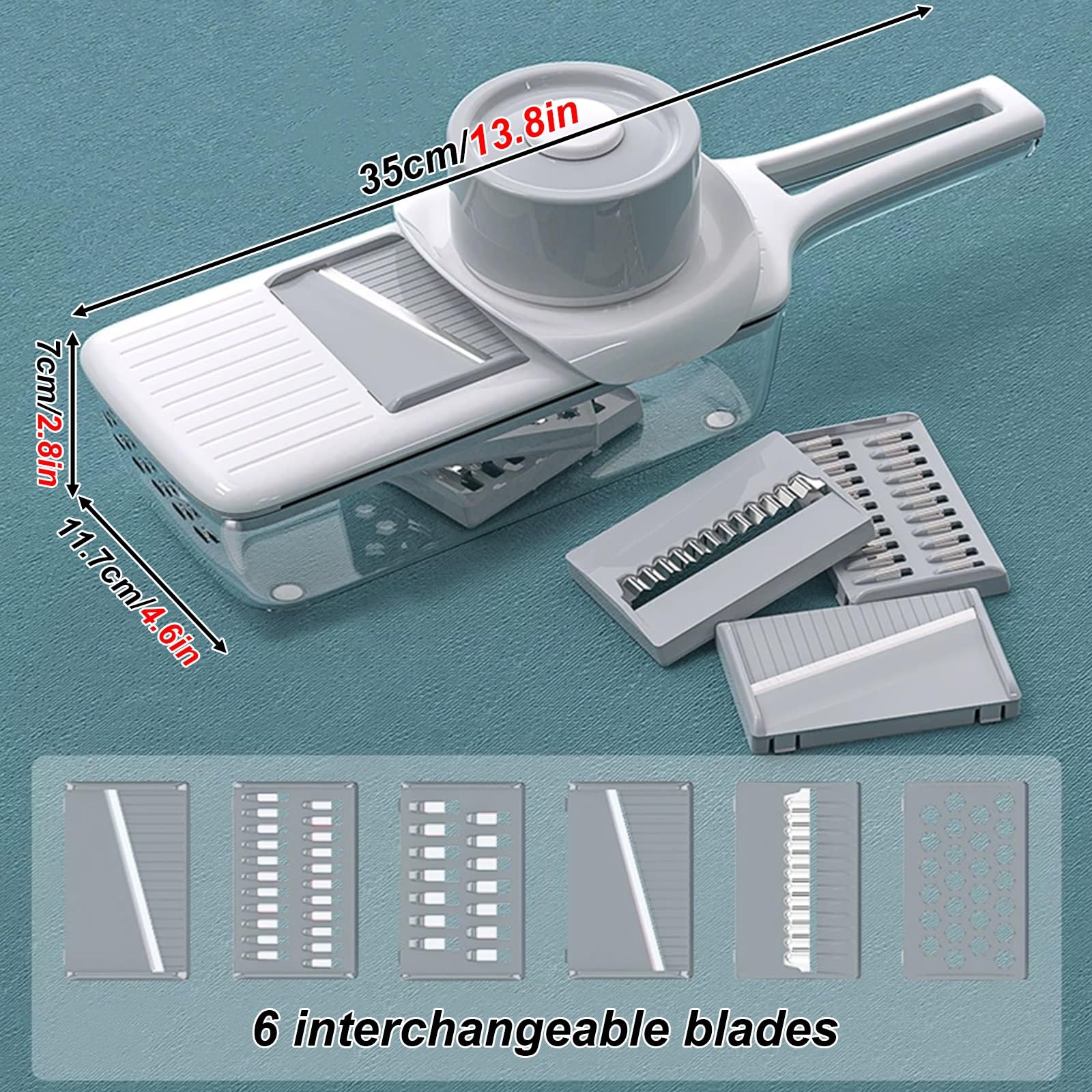 Mandolina de Cocina Profesional, Cortador de Verdura, con Caja Drenaje y Protector Mano Seguridad, Diseño con Orificio Drenaje, para Papas, Pepinos y Preparación