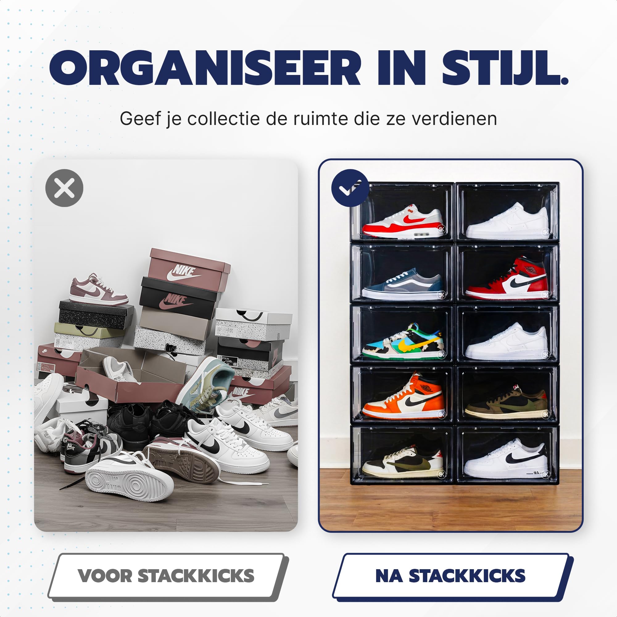 Schwarze Sneaker-Boxen - Transparente Schuhboxen - Acrylmaterial - Magnetverschluss - Bis Größe 48 - Stabil und stapelbar - 10 Stück