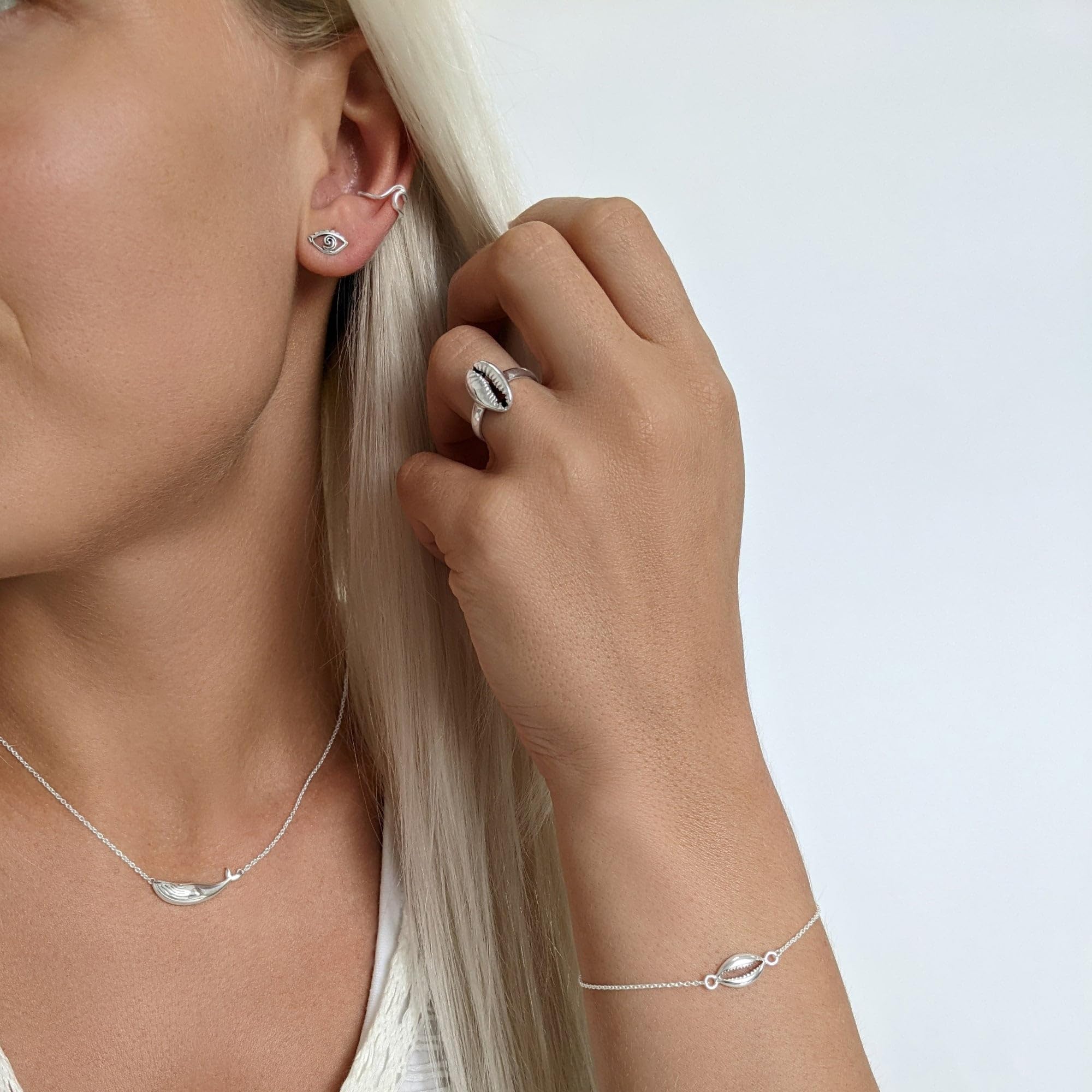 81stgeneration Anillo Promesa Concha Cauri Plata 925 | Anillos Plata de Ley Mujer | Joyas Verano Playa | Anillos Concha Marina Adolescentes | Diseño Bohemio Conchas Marinas Apiladas