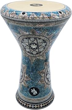 The 17.5" Zaza Percussion Egyptian Mother of Pearl Darbuka Doumbek Sea Wave with Syntactic Goat Drum Head