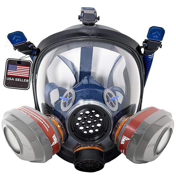PT-101 Organic Steam Particulate Full Face Respirator - Double Activated Carbon Filtration - Full Eye Protection