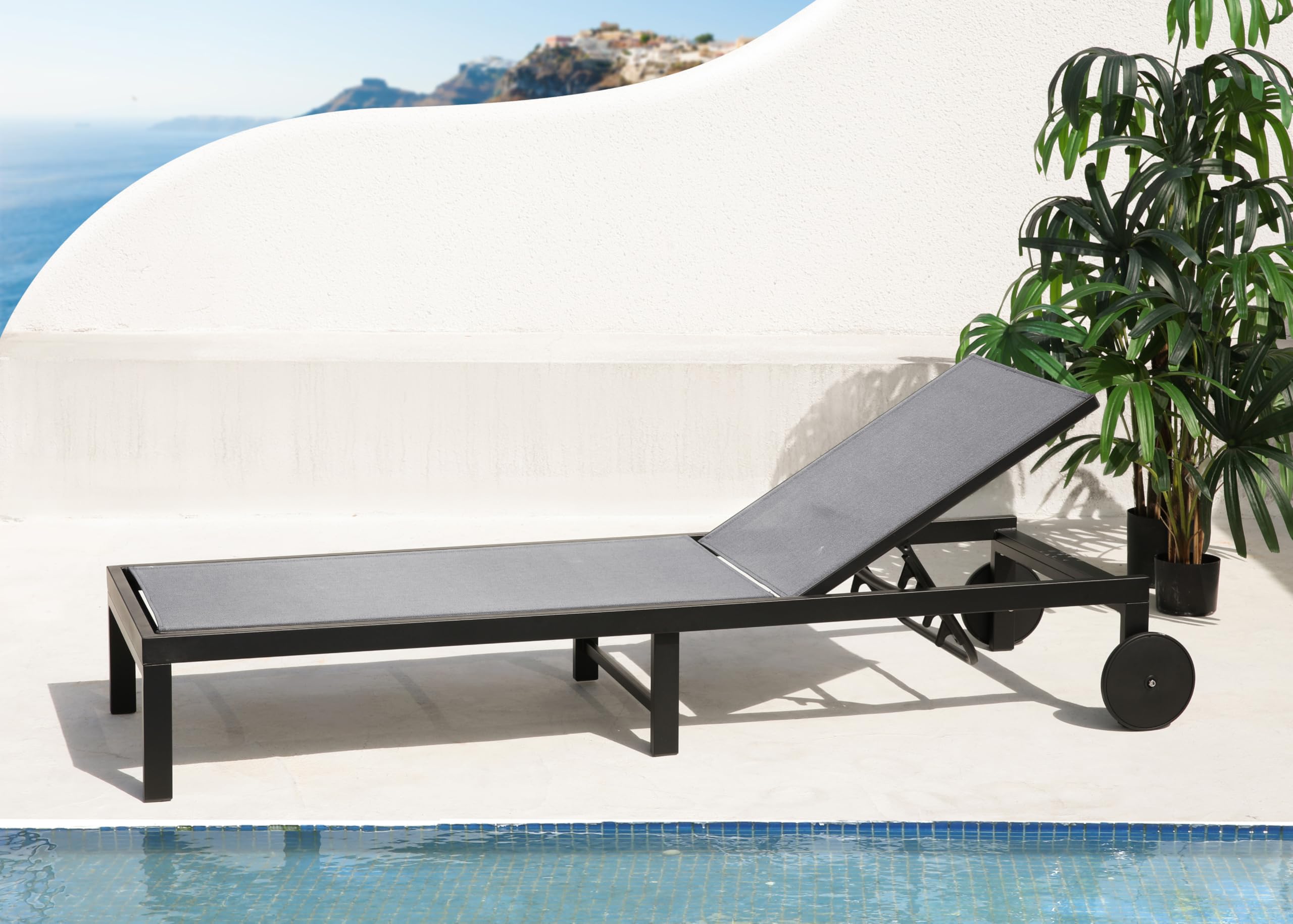 Sdraio Da Giardino Mallorca In Alluminio E Textilene Bianco – Set Da 2, Reclinabili 4 Posizioni Con Ruote