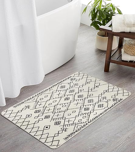 Miniatura 5 de Uphome Alfombra pequeña marroquí bohemia de 2 x 3 pulgadas, suave, antideslizante, lavable, moderna alfombra de cocina geométrica de diamantes,