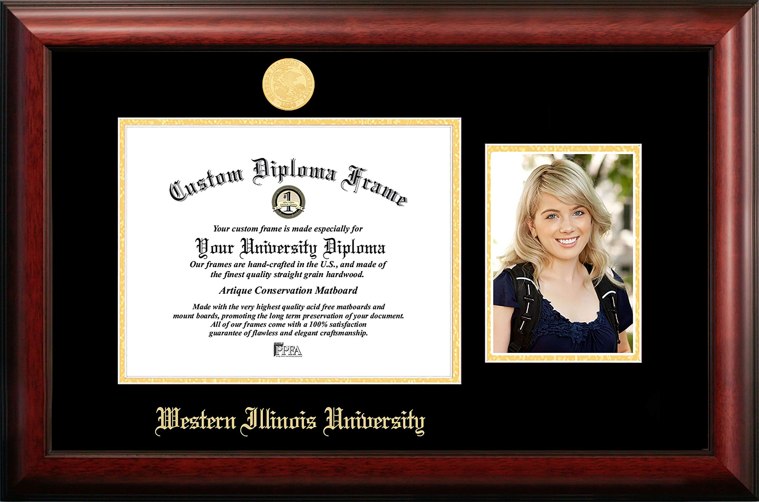 Campus Images NCAA Western Illinois University 11 x 8.5 Inches Gold Embossed Diploma Frame with 5 x 7 Inches Portrait