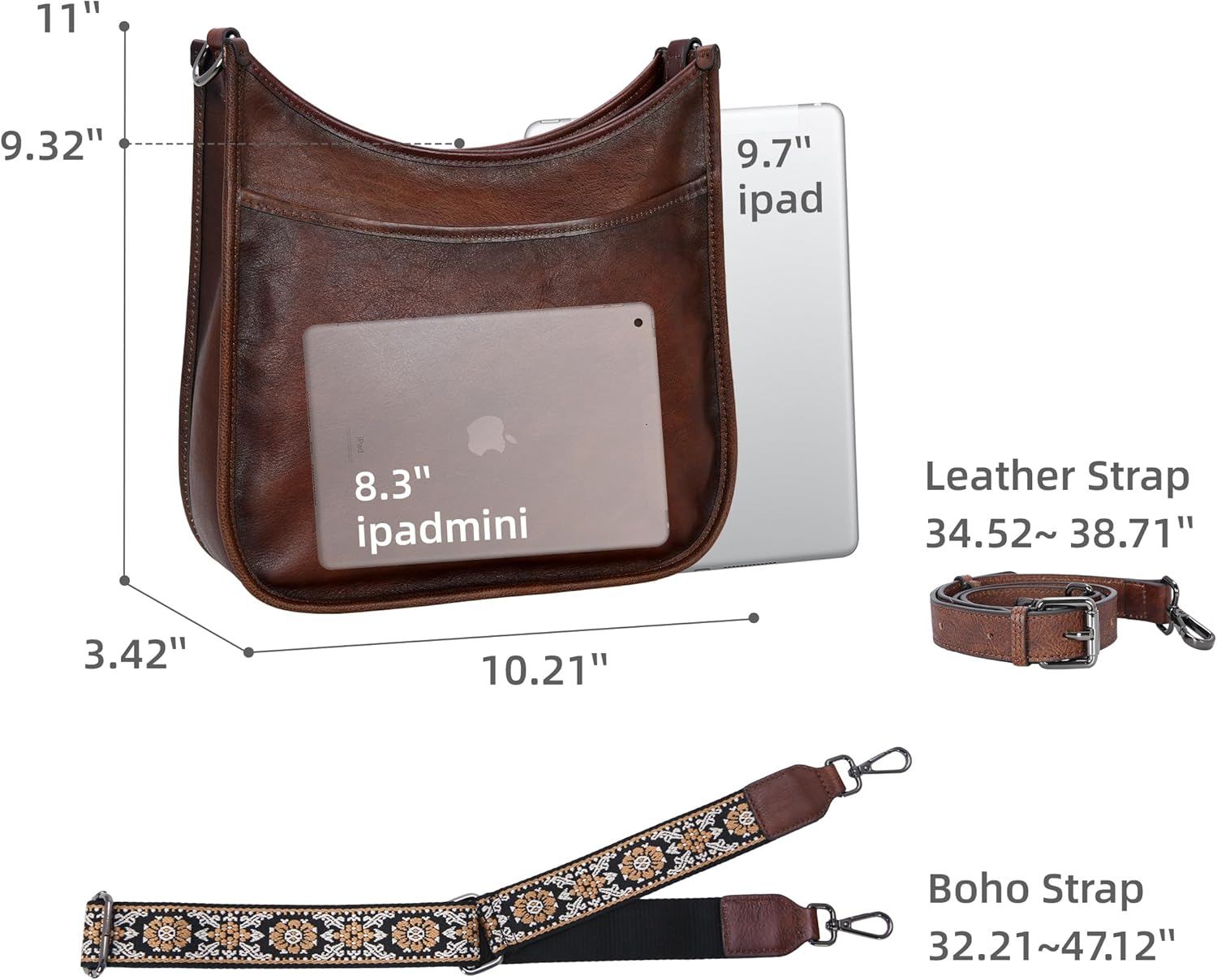 Iswee Crossbody Bags for Women Genuine Leather Purses Vintage Shoulder Handbags Travel Cross Body Bag with Boho Strap - Image 4