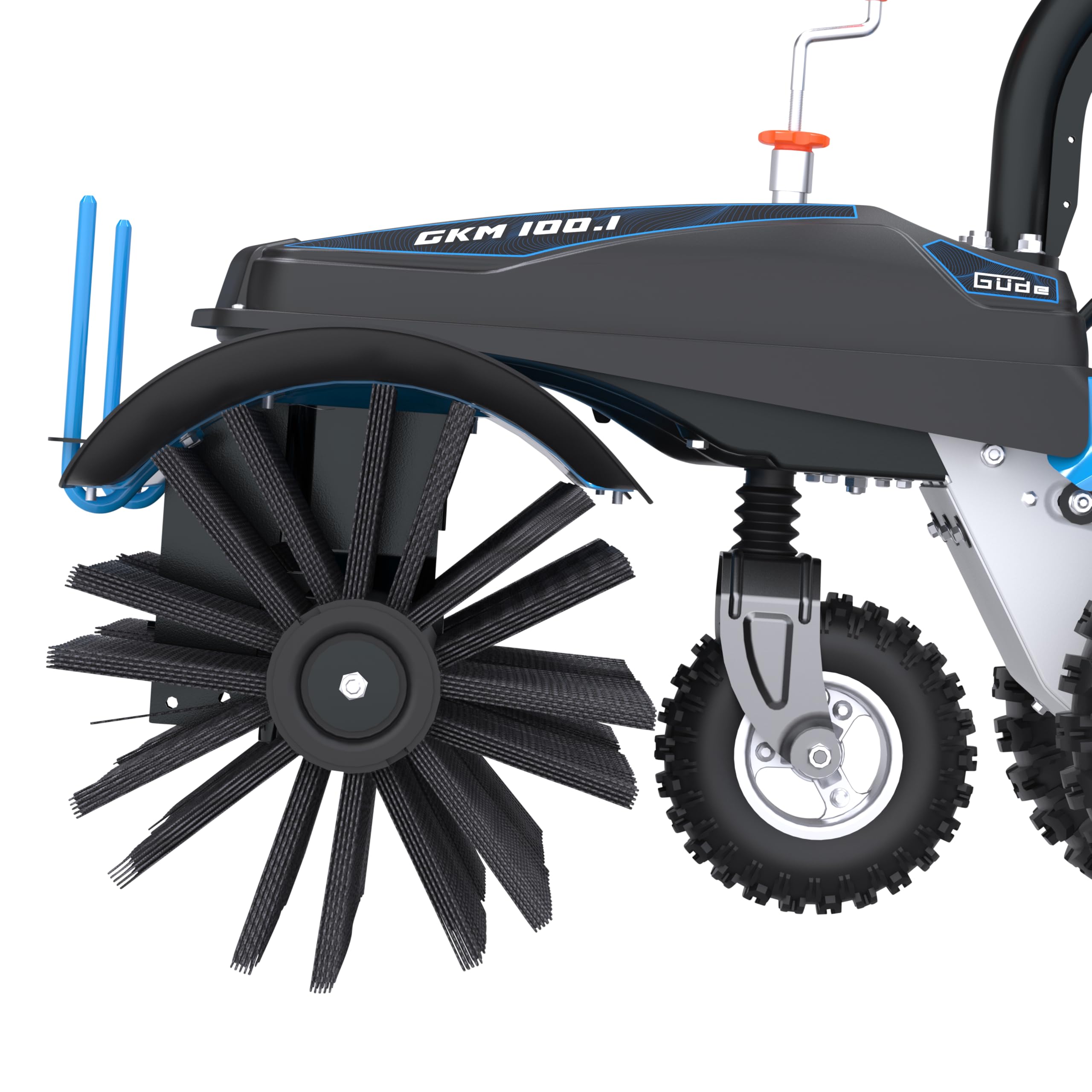Güde GKM 100.1 Kehrmaschine - 4-Takt OHV-Motor, 173 Kubikzentimeter Hubraum, 3,2 Kilowatt, 4,4 PS, 1 Meter Arbeitsbreite, Bürste, Schneeschild und 72 Liter Behälter, 3 Vorwärts- und 1 Rückwärtsgang