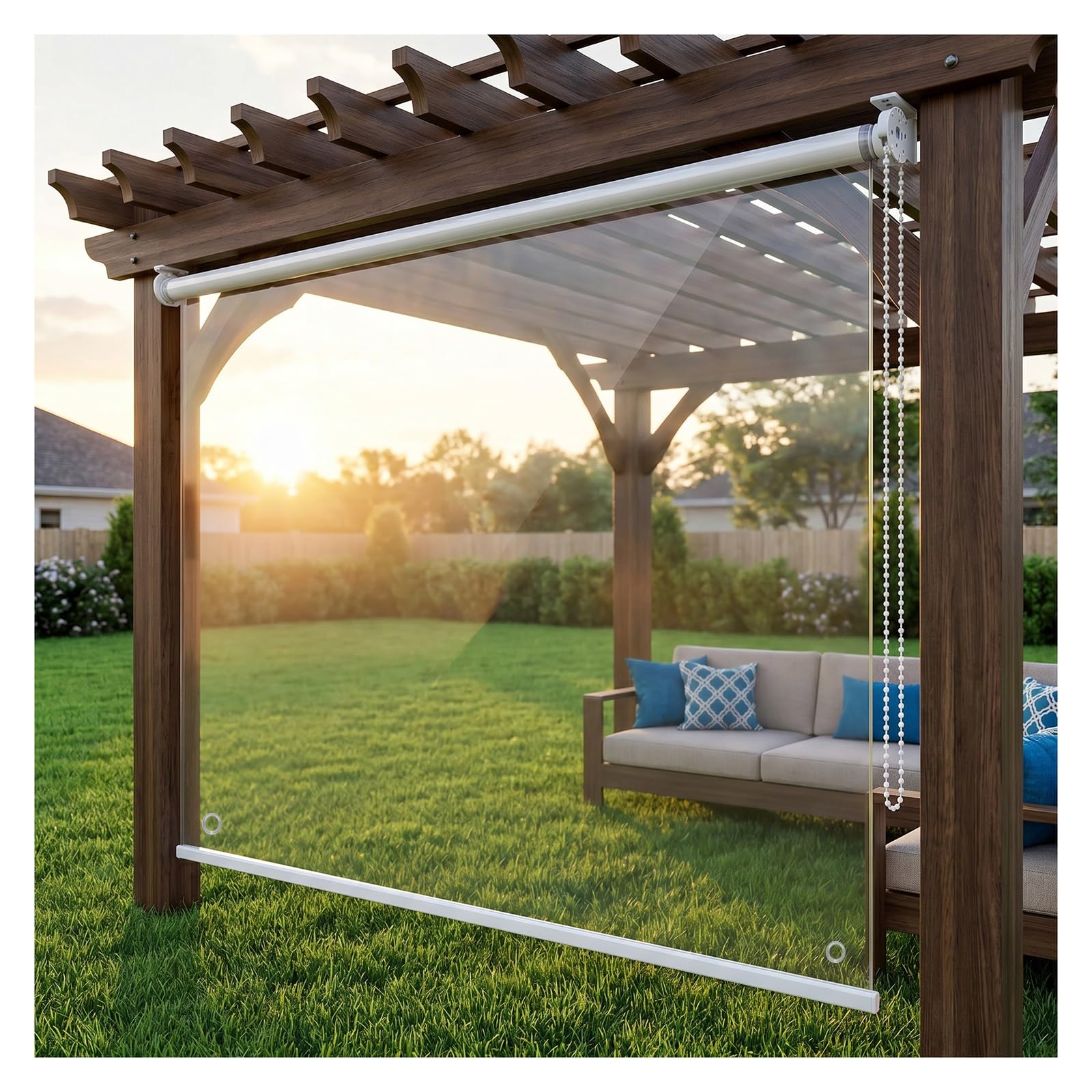 Clear waterproof roll up blinds，outdoor clear vinyl roller shades，HD Transparent Roll Up Curtain，Transparent Waterproof Rainproof Plastic Window Blind，for Hotel Office(W90*H100cm/W35.43*H39.37in)