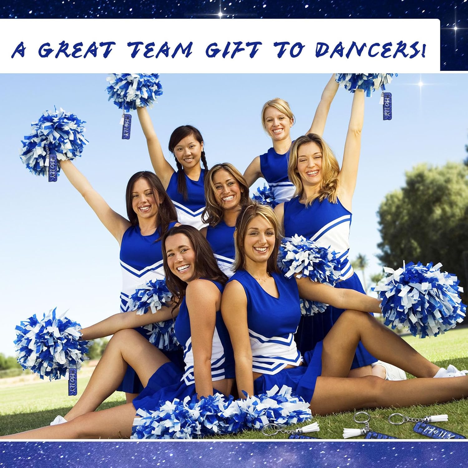 Nosiny 24 Pcs Cheer Keychain Bulk Acrylic Cheer Team Gifts with Tassel and Marker Pen DIY Name Cheerleading Gifts Blue Cheerleader Keyrings for Team Cheerleader Party Favors Sports Accessory - Image 5