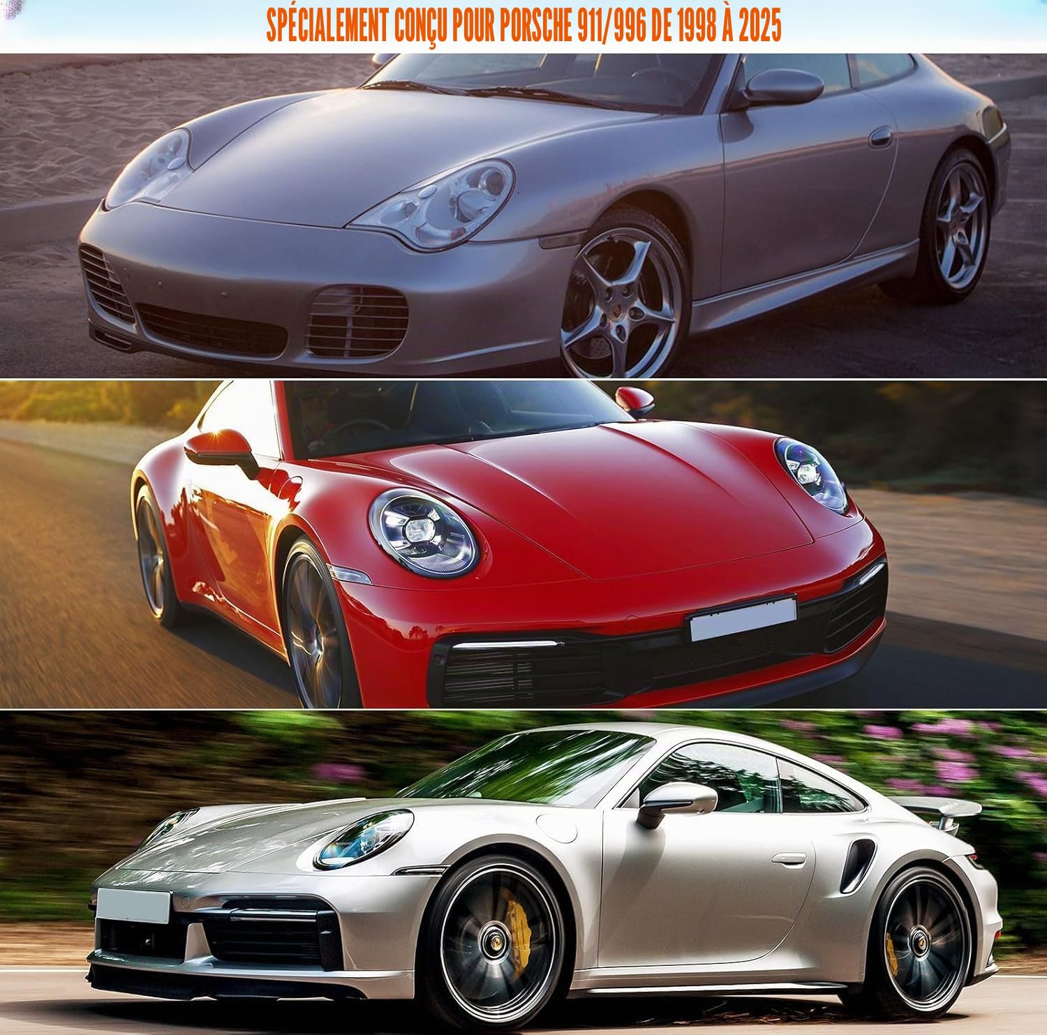 Bâche Voiture Extérieur Respirante Compatible avec Porsche 911(991/992/996/997 Serie) 1998-2024, 6 couches Housse de voiture imperméable, Toutes saisons, Avec fermeture éclair et bandes coupe-vent