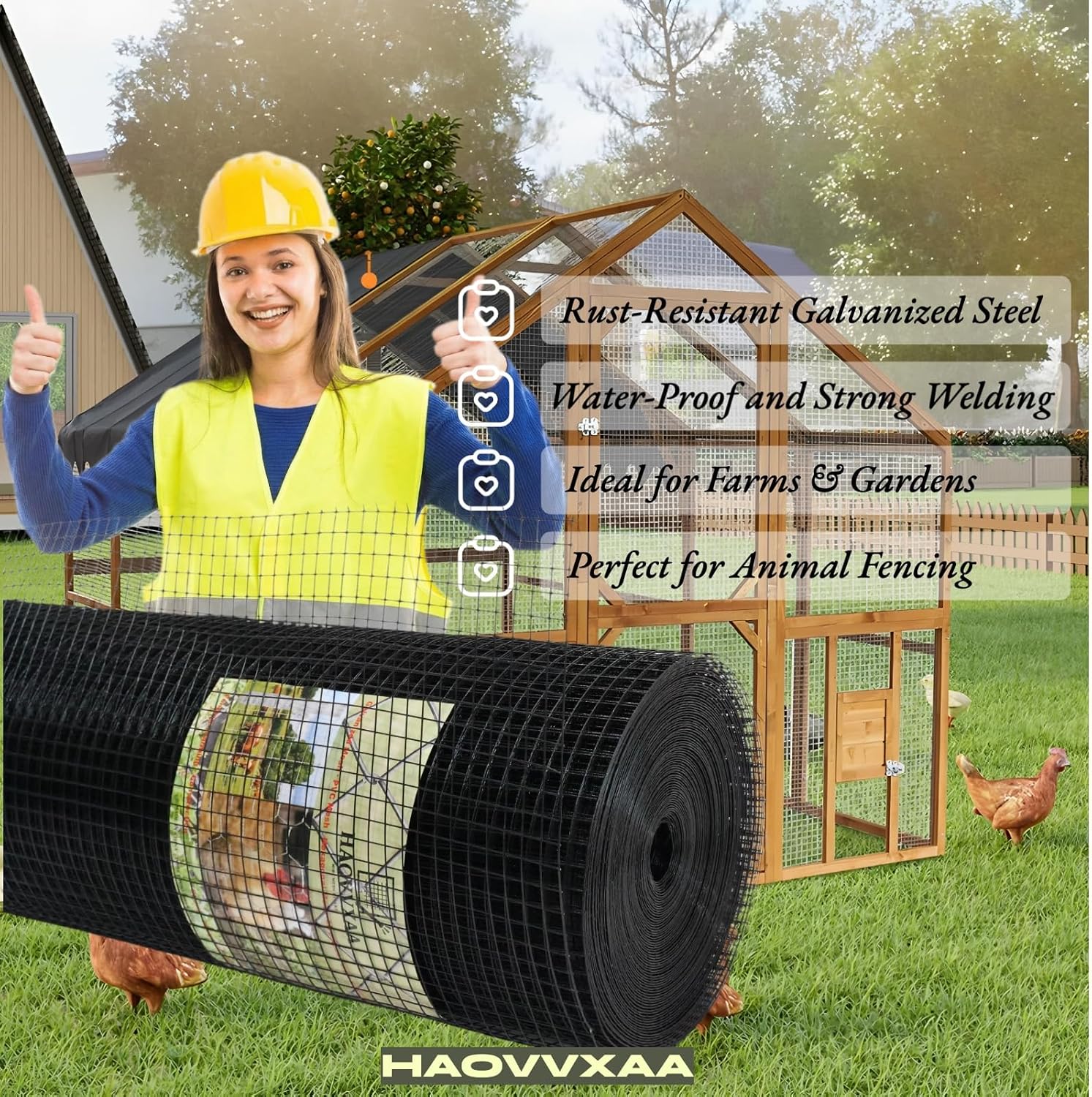 48 x 100 ft Black Hardware Cloth 1/2 Inch – 19 Gauge Vinyl Coated Welded Wire Mesh Roll, Heavy Duty PVC Coated Steel Fence for Garden, Chicken Coop, Outdoor Run, Animal Cage (1/2inch 48"x100')