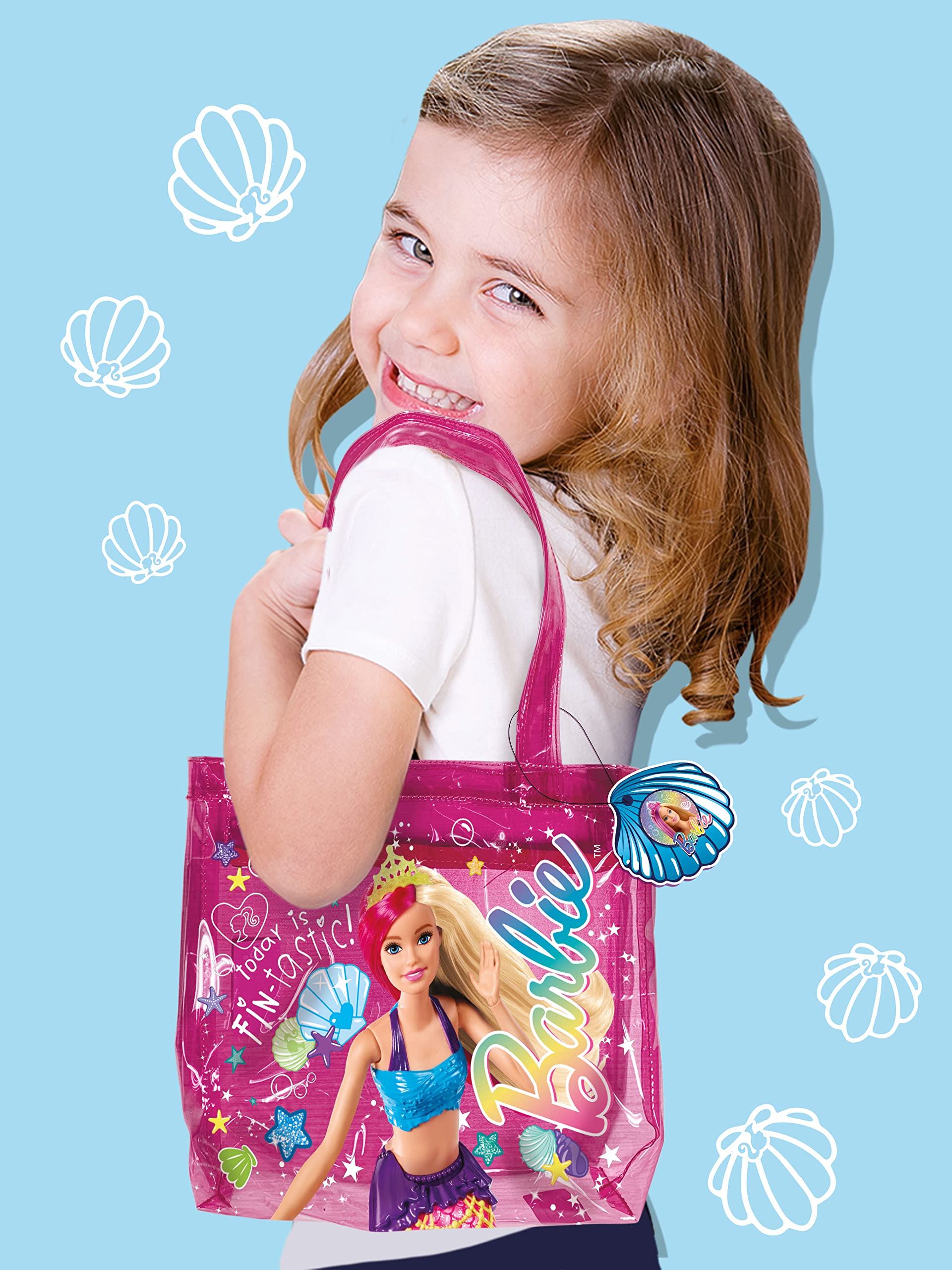 LISCIANI Barbie Glitter Summer Shopper-torba morska z 500 g błyszczącego magicznego piasku - kreatywna gra dla dziewczynek od 3 lat, zastosowanie (91959)