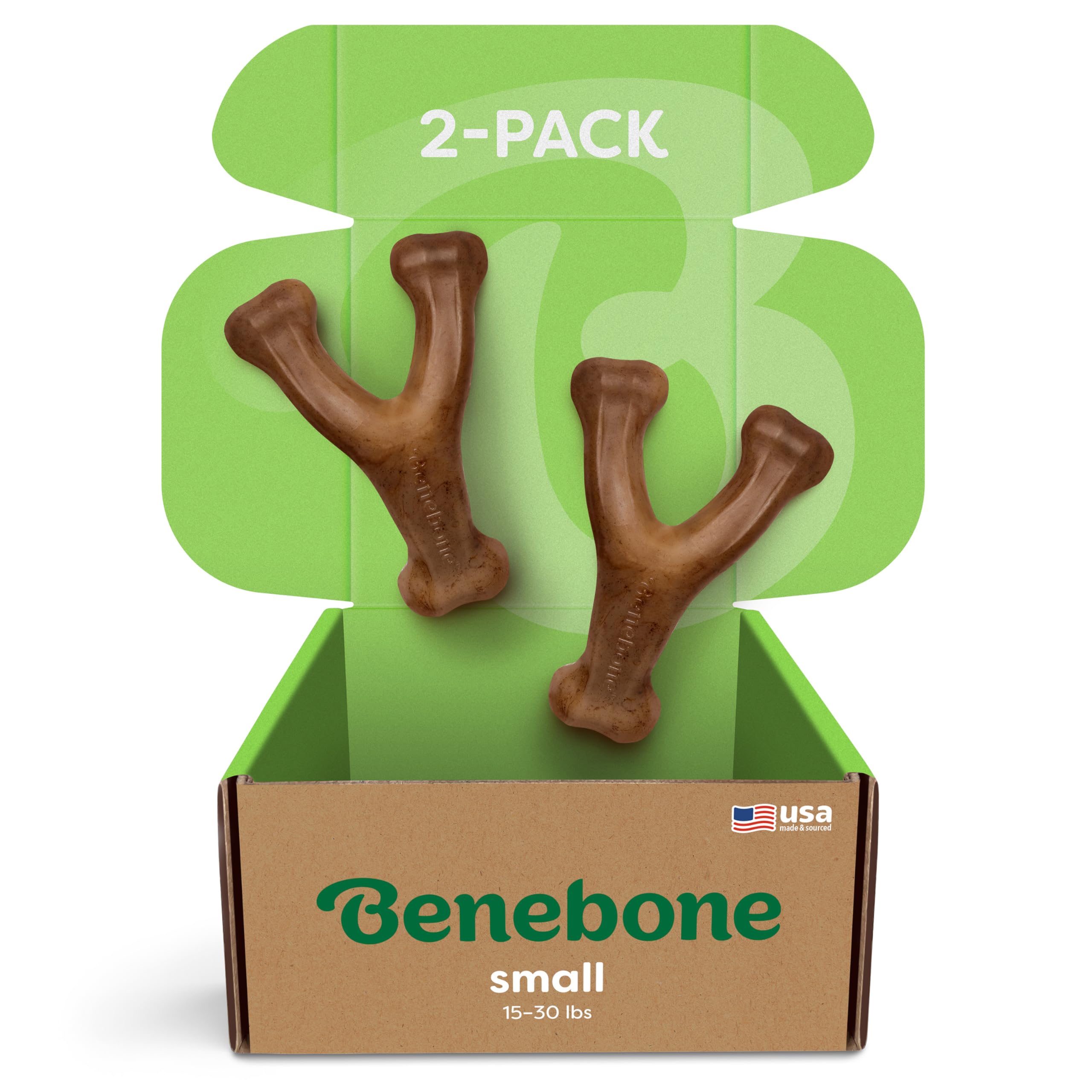 Benebone 2-Pack Wishbone Chew Toy for Aggressive Chewers, Real Bacon, Small