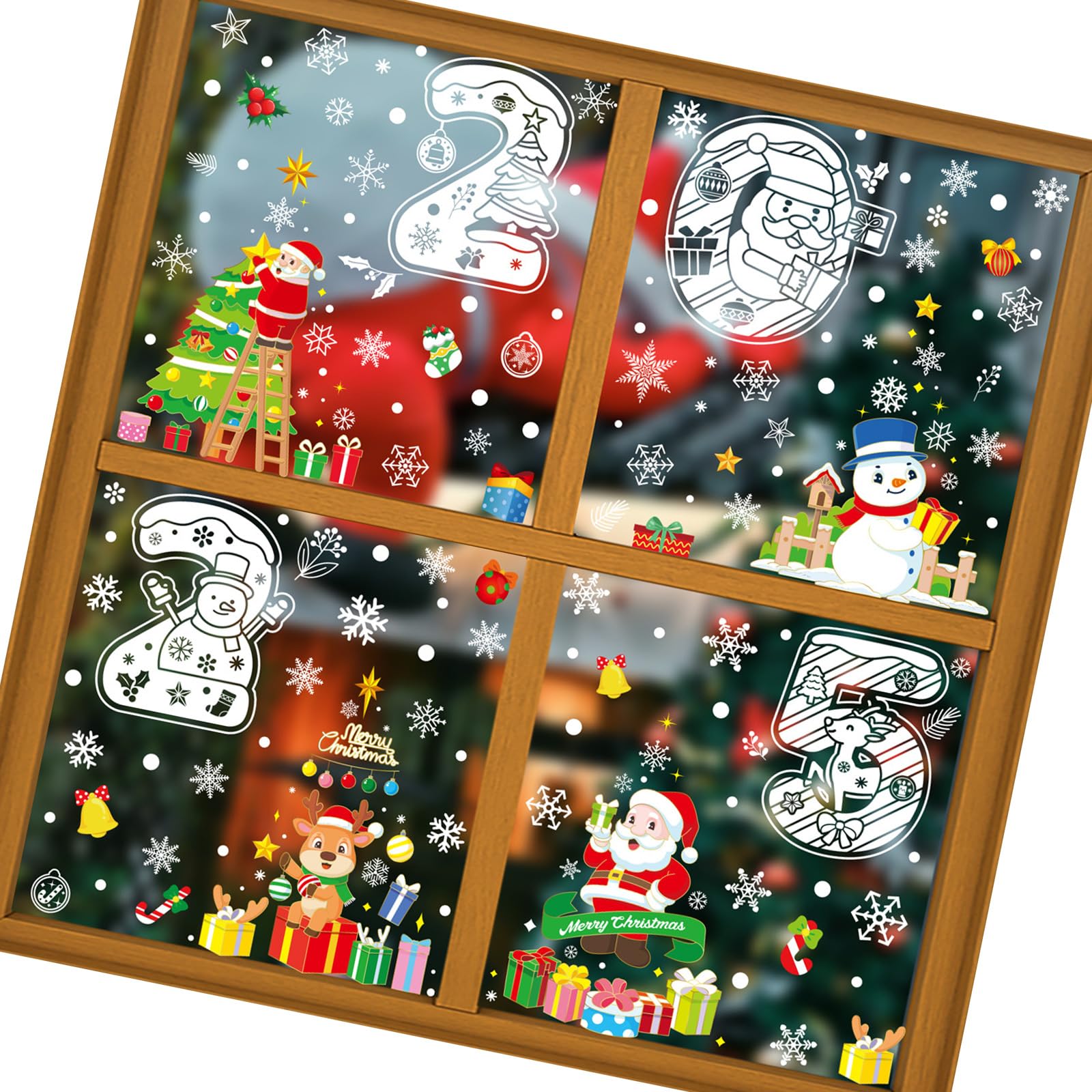 HUANGING Christmas Window Stickers Statics Clings Double-Sided Print Decals for Storefronts Festival Home Decoration Supplies Christmas Embellishments