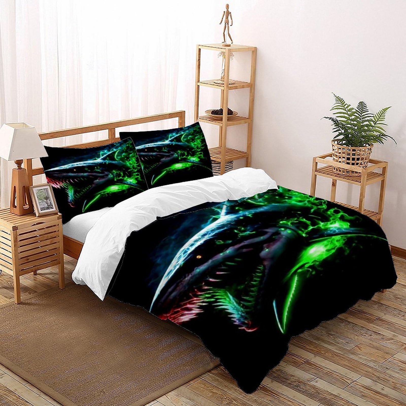 Housse de couette animal requin 3D en microfibre pour chambre d'ado ou adulte