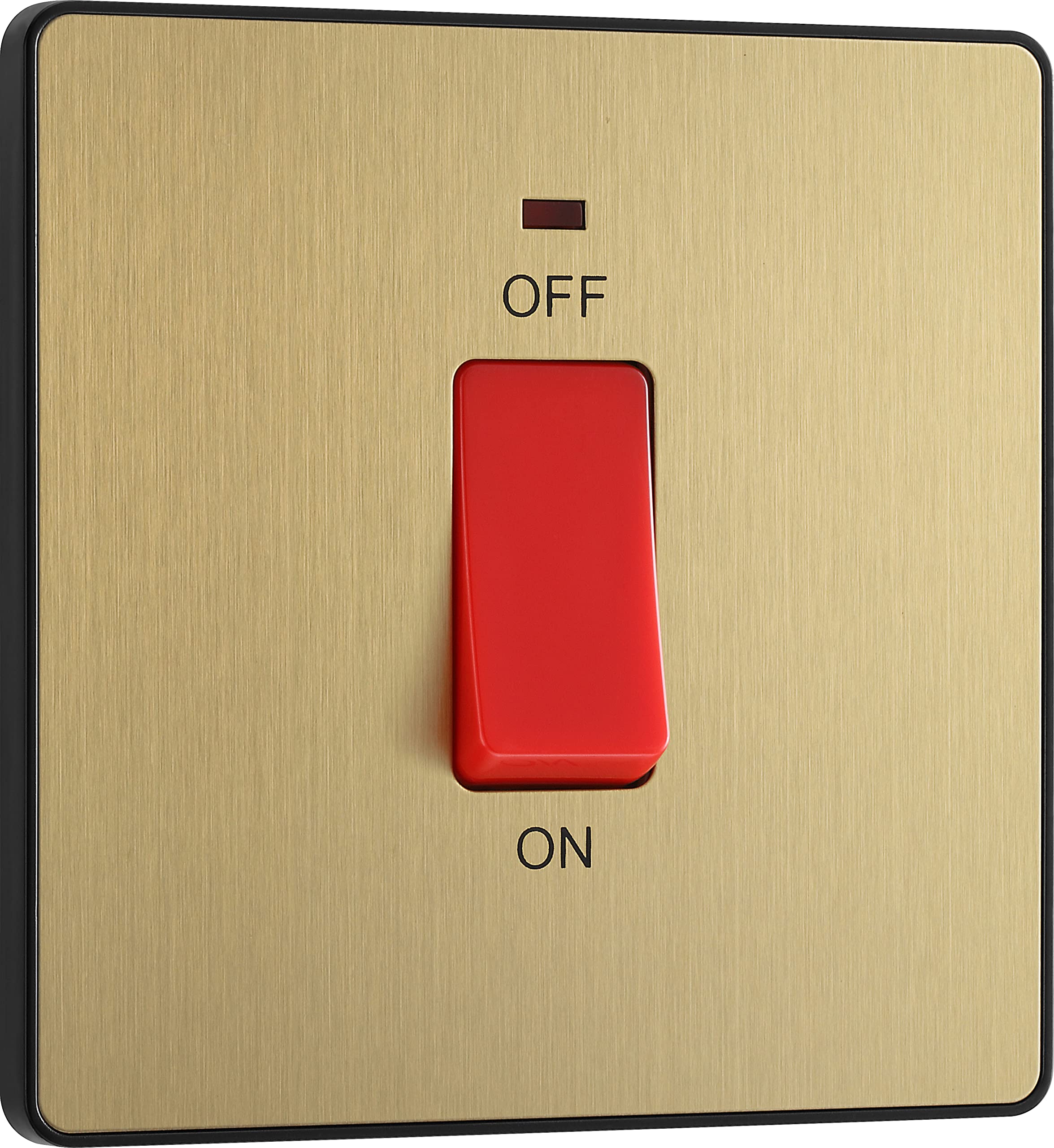 British General Satin Brass Bg Electrical Cooker Control Switch Unit With Led Power Indicator, Single Plate, Double Pole, Screwless, Evolve, 45A, Pcdsb74b