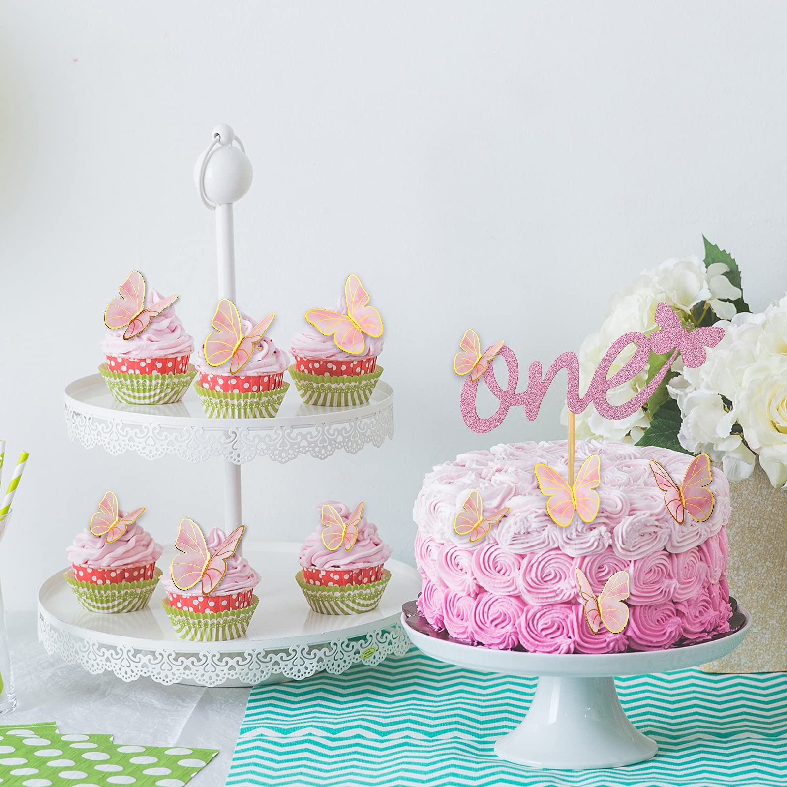 Schmetterling Tortenaufsatz - Glitzer Roségold Für 1. Geburtstag & Mottopartys