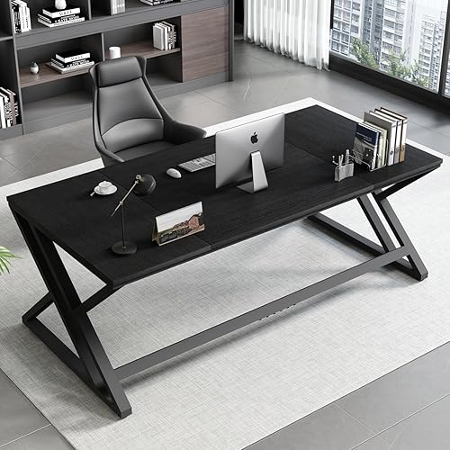 HSH Escritorio negro para computadora de 70.8 pulgadas, estación de trabajo grande y moderno, escritorio de oficina en casa, escritorio largo de