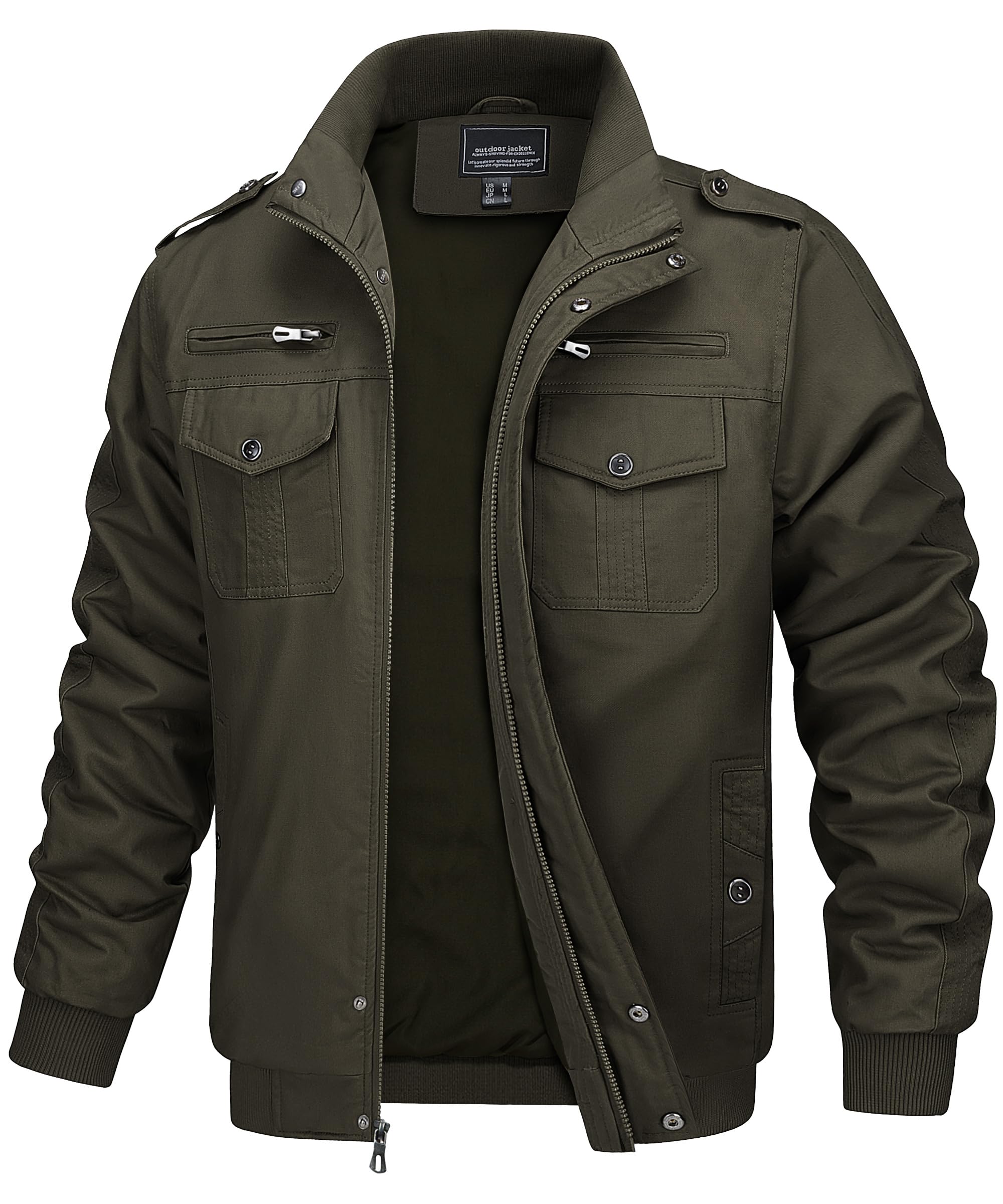 MAGCOMSEN Übergangsjacke Herren Stehkragen Cargo Jacke Militär Outdoorjacke Winddichte Feldjacke mit Vielen Taschen