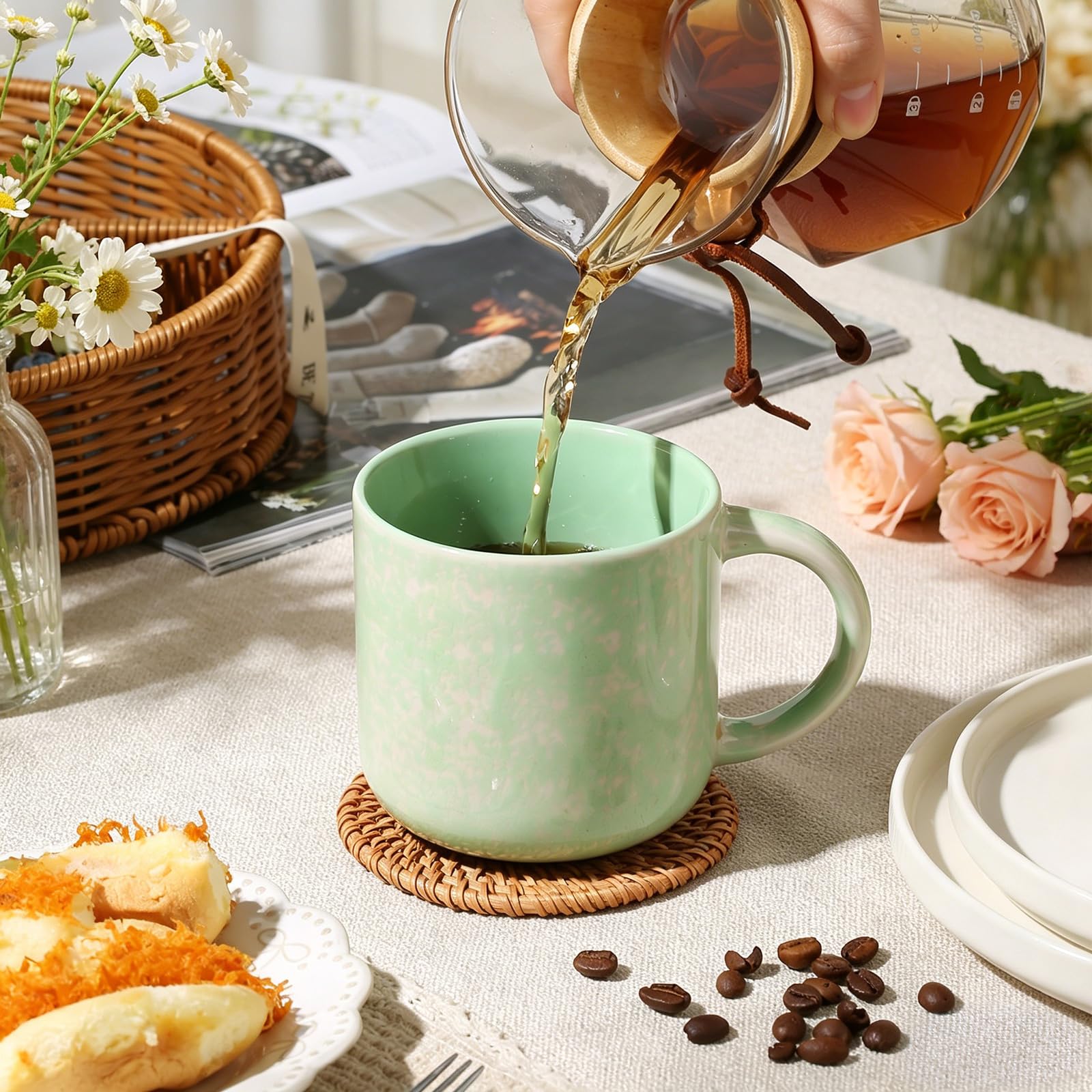MONITO Kaffeebecher-Set, 340 ml, modernes Kaffeebecher-Set mit Griff, für Tee, Latte, Cappuccino, Milch, Kakao, 6 Stück