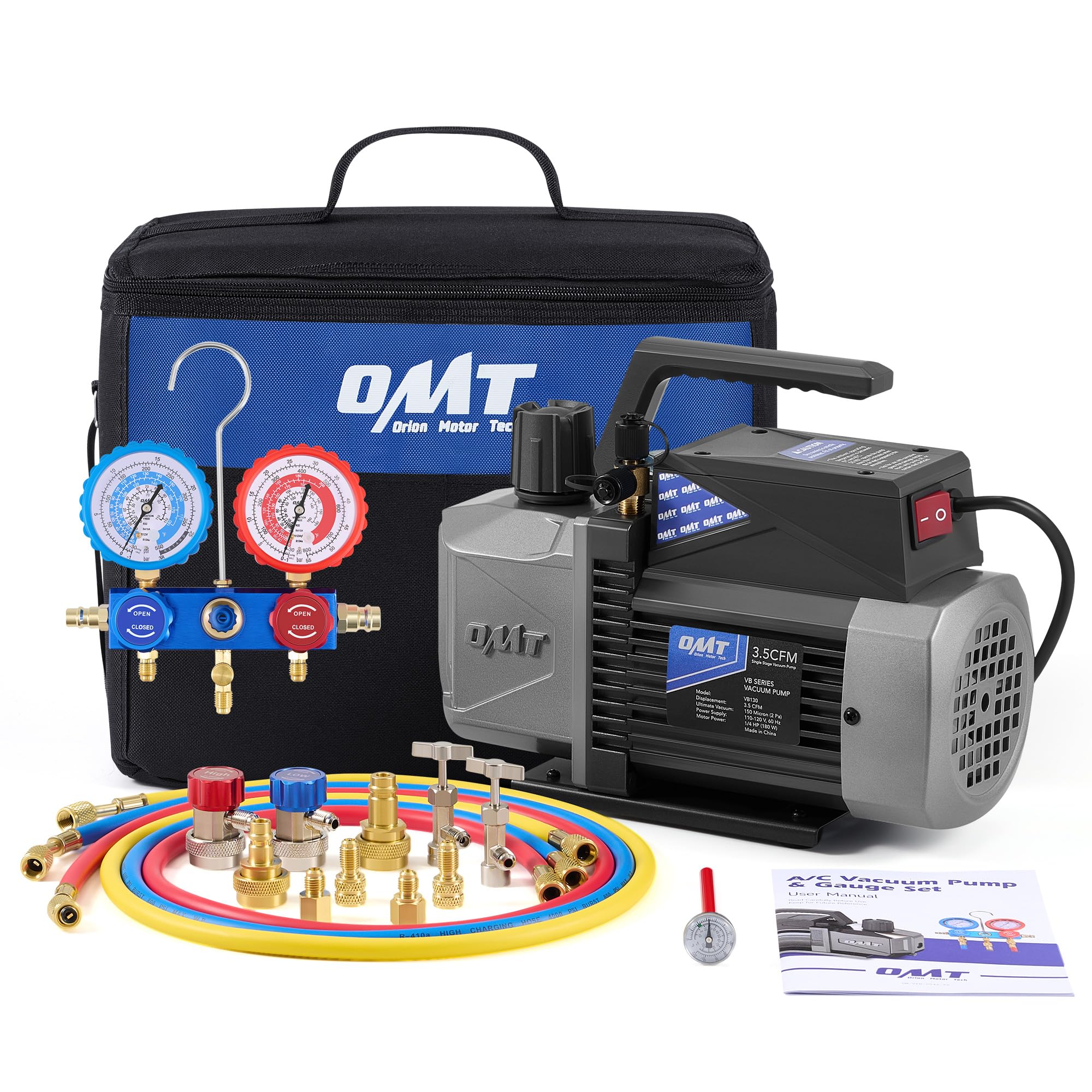 OMT 3.5 CFM A2L AC Vacuum Pump and Gauge Set for R1234yf R32 R134a R410A