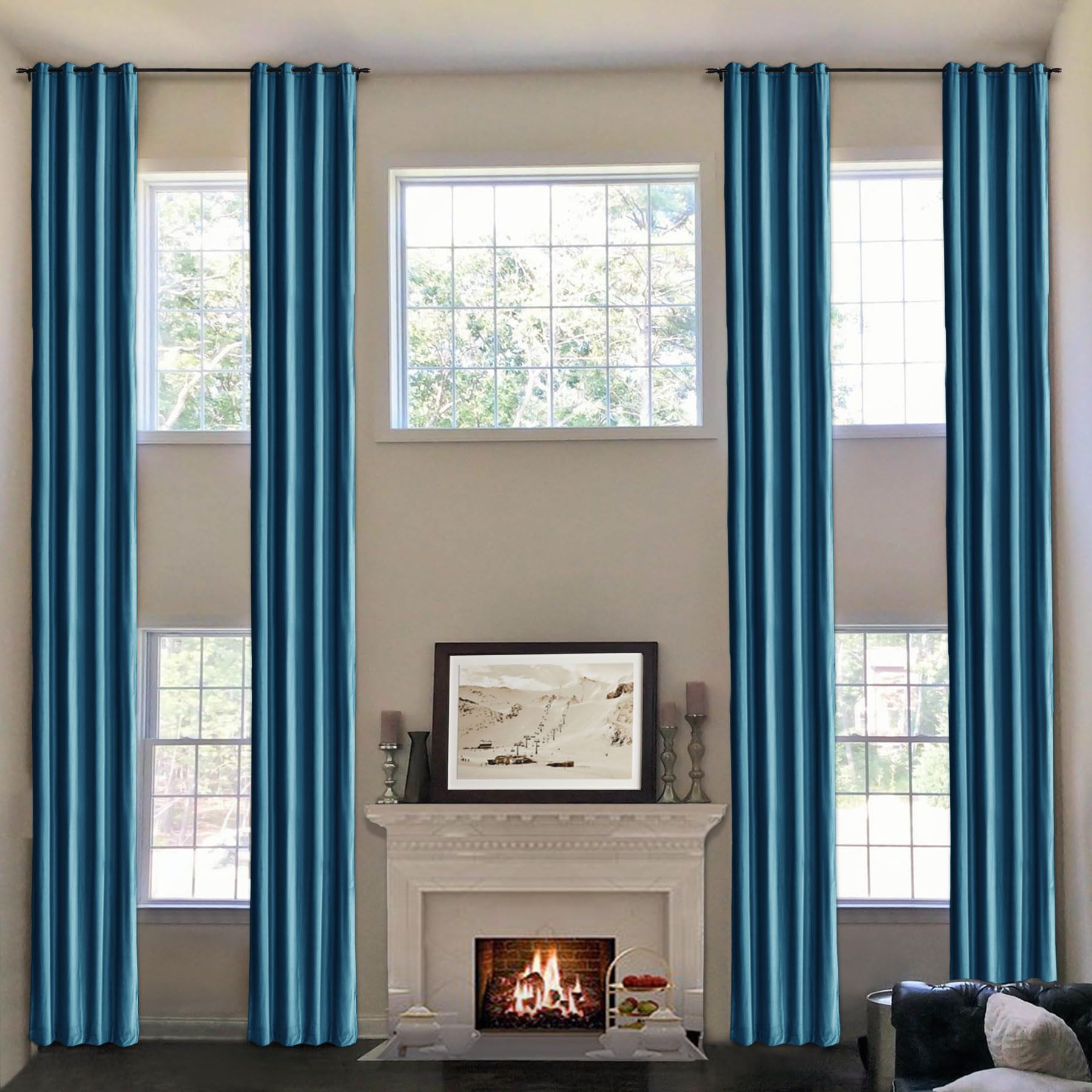 frelement 144 inches long velvet curtains room darkening curtains for high tall windows thermal insulated window panels grommet top curtains for living room, 50" w x 144" l, 2 panels, blue jewel