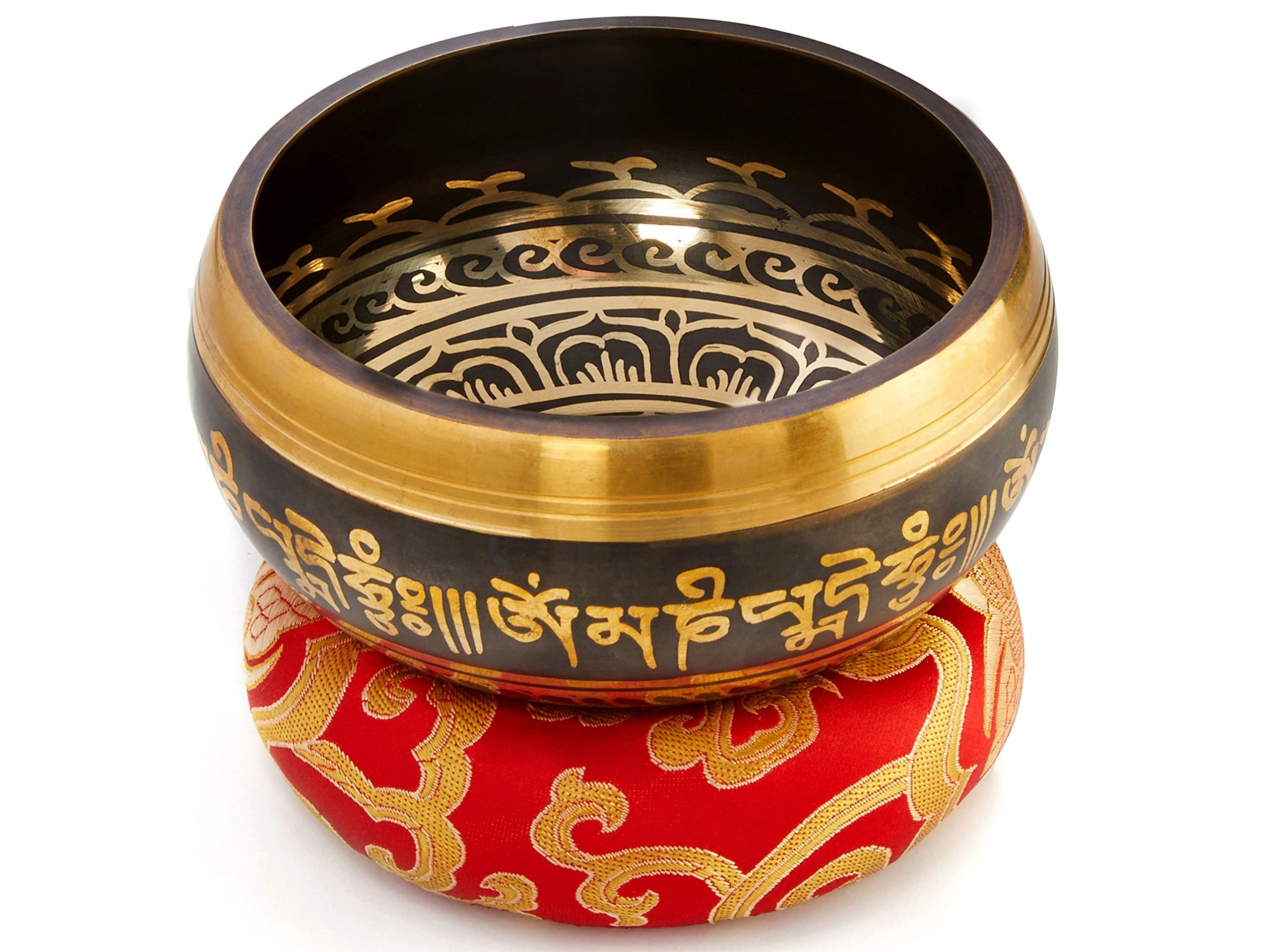Tibetische Klangschale Set, mit Klöppel und Klangschalenkissen in Loktapapier Geschenk-Box. Singing Bowl aus Tibet (Mystic Black)