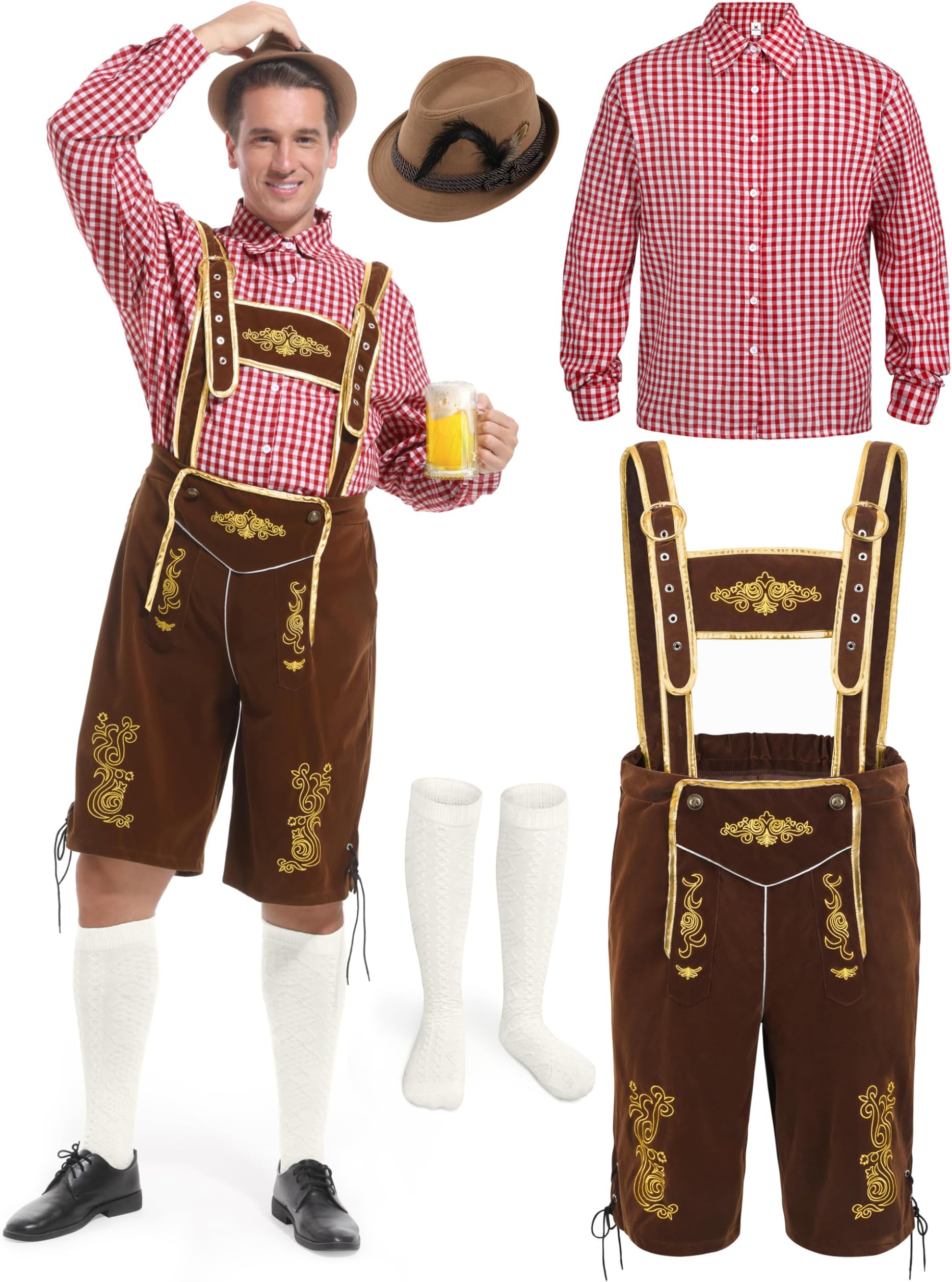 FancyFunLederhosen Men, Oktoberfest Outfits Men Oktoberfest Costume Mens German Bavarian Lederhosen Halloween Costume Set
