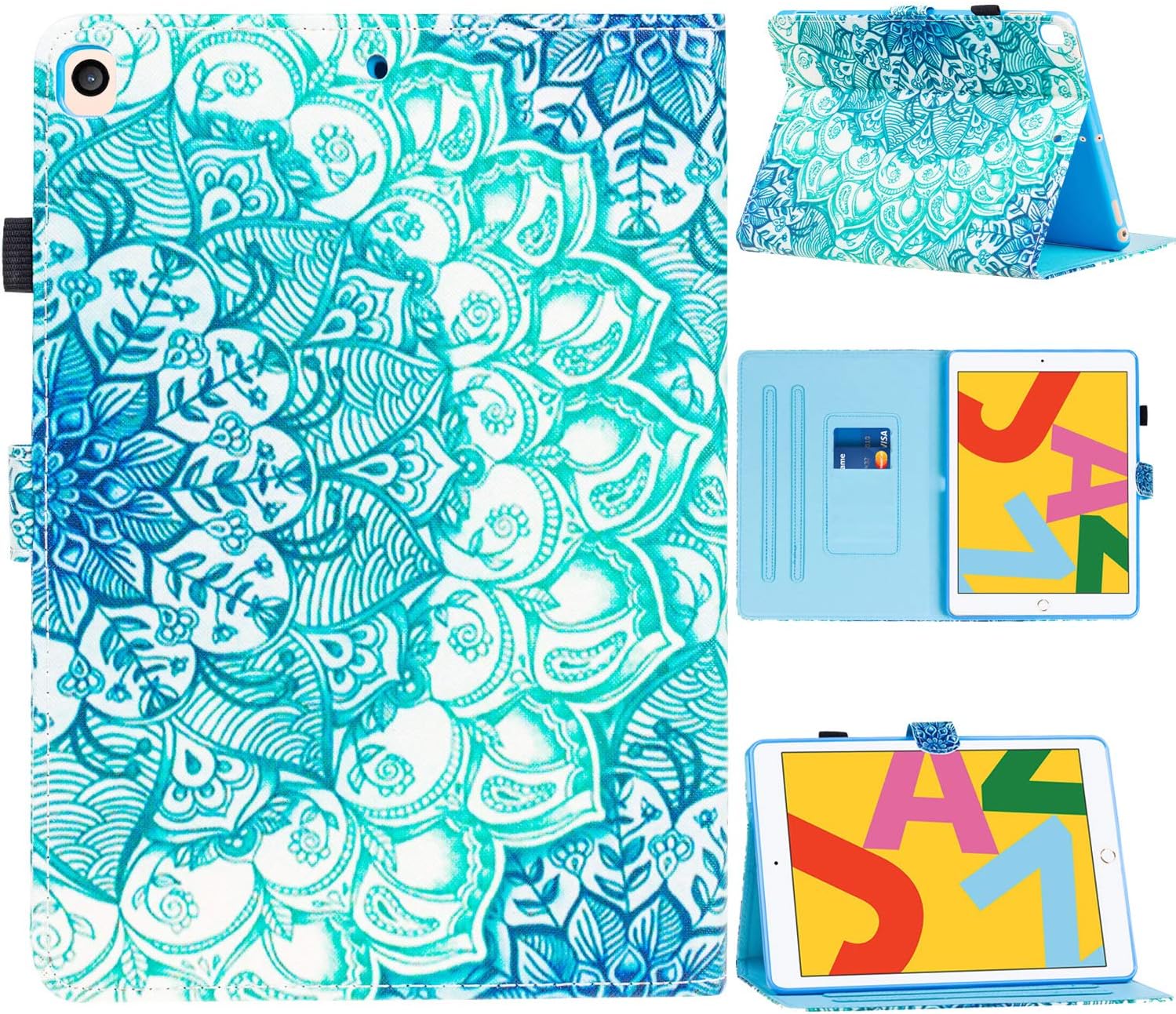 SUPWANT New iPad 10.2 2020/2019 Case, iPad 8th/7th Generation 10.2" Cases, Shockproof Protective Stand Case Cover with Kickstand, Pencil Holder, Auto Wake/Sleep for iPad 10.2 Inch 8th Gen , Mandala