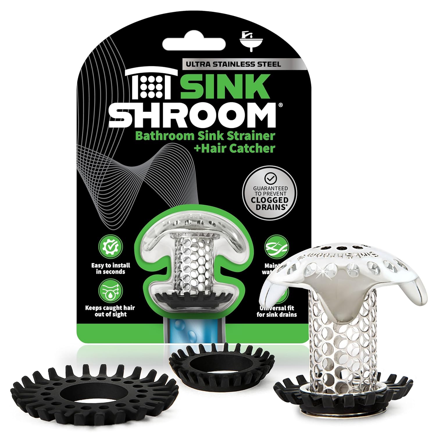 SinkShroom Ultra Revolutionary Bathroom Sink Drain Protector Stainless Steel