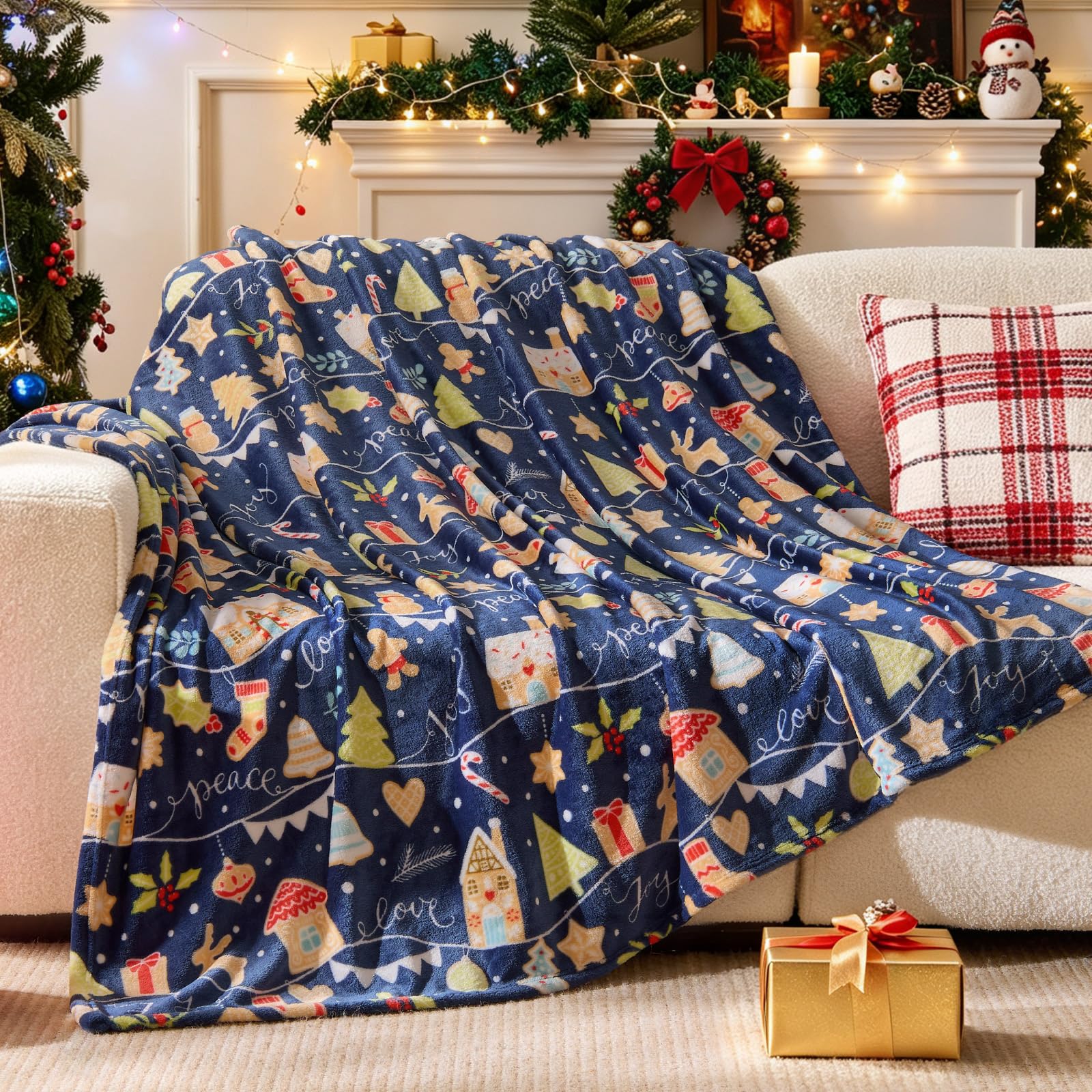 BEDELITE Christmas Fleece Blanket Fluffy Throw, Gingerbread Man,152 x 203cm