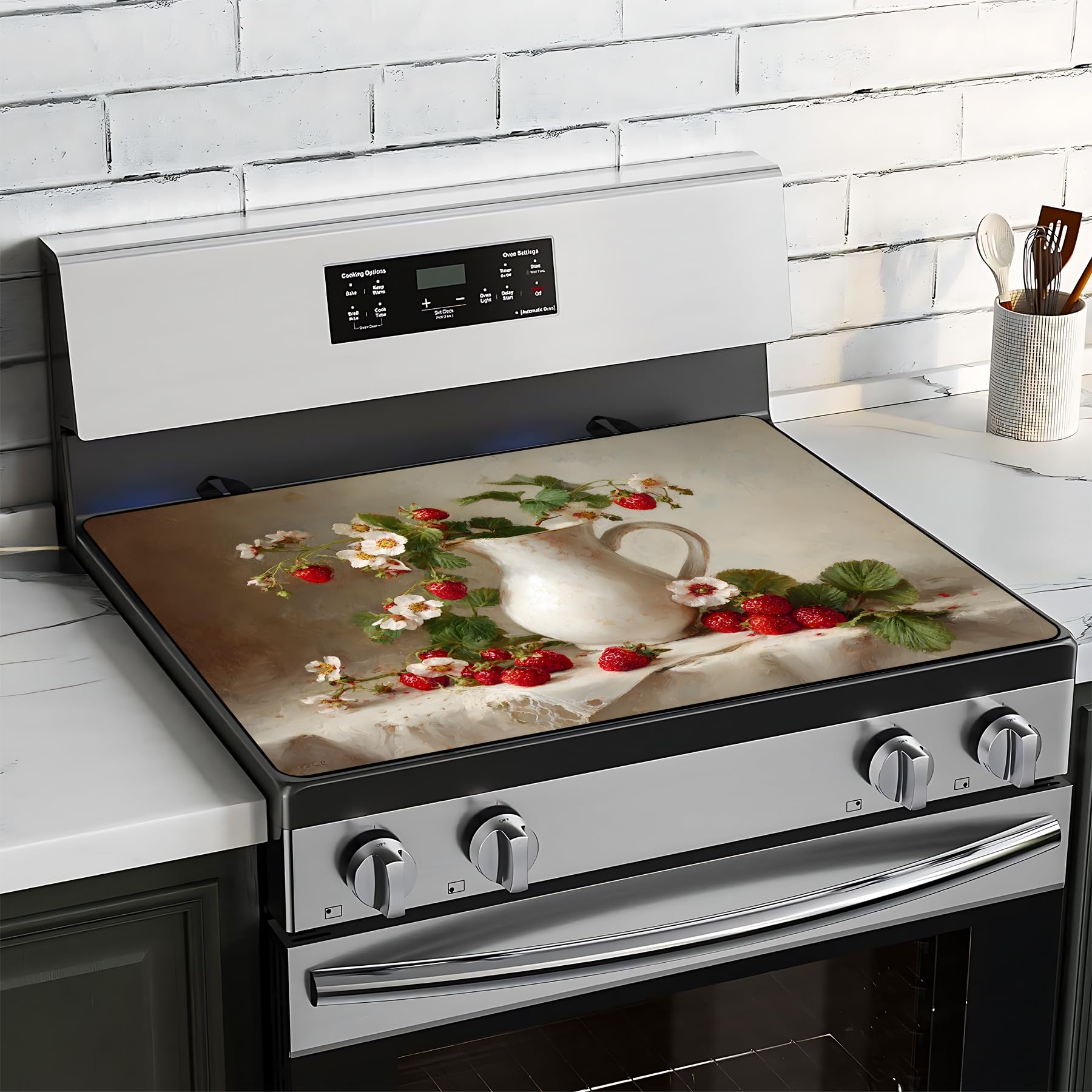 BVBOX Electric Stove Top Cover 28"x20", Glass Cooktop Protector Mat with Hanging Loops, Washable Absorbent Kitchen Dish Drying Mat for Countertop, Coffe Corner, RV