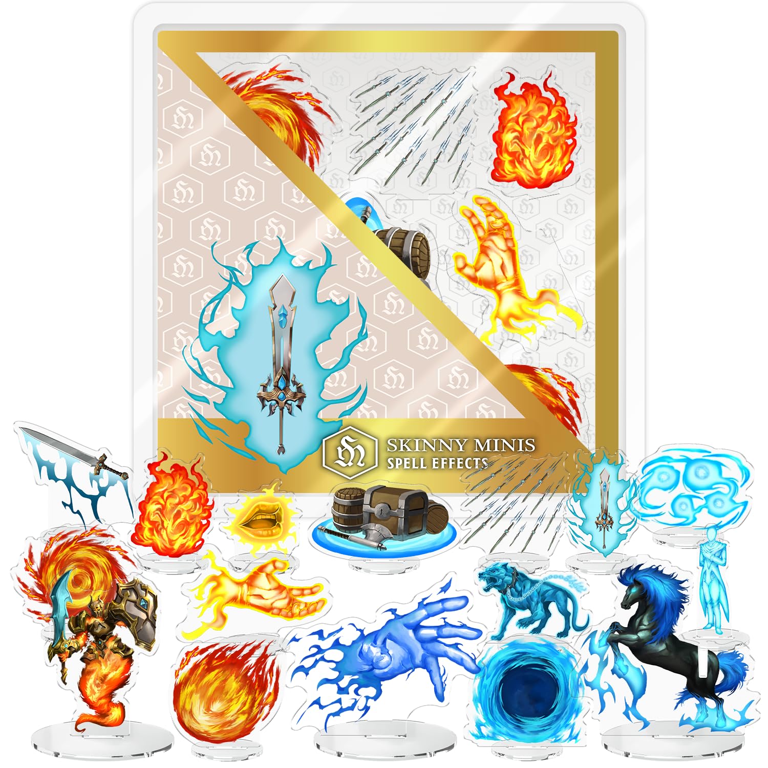 Skinny Minis Magic Spell Effects Set, 16 Flat Minis for Fantasy Tabletop Gaming, DND Compatible, 2D Magic Effects Miniatures, 5e &amp; Pathfinder Minis, DND Accessories