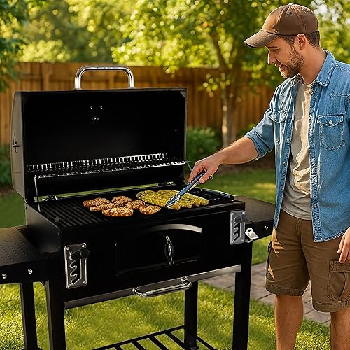 Miniatura 4 de Grill Boss - Parrilla de carbón con gran área de cocción de 32 pulgadas, incluye estante de calentamiento, estantes laterales, almacenamiento