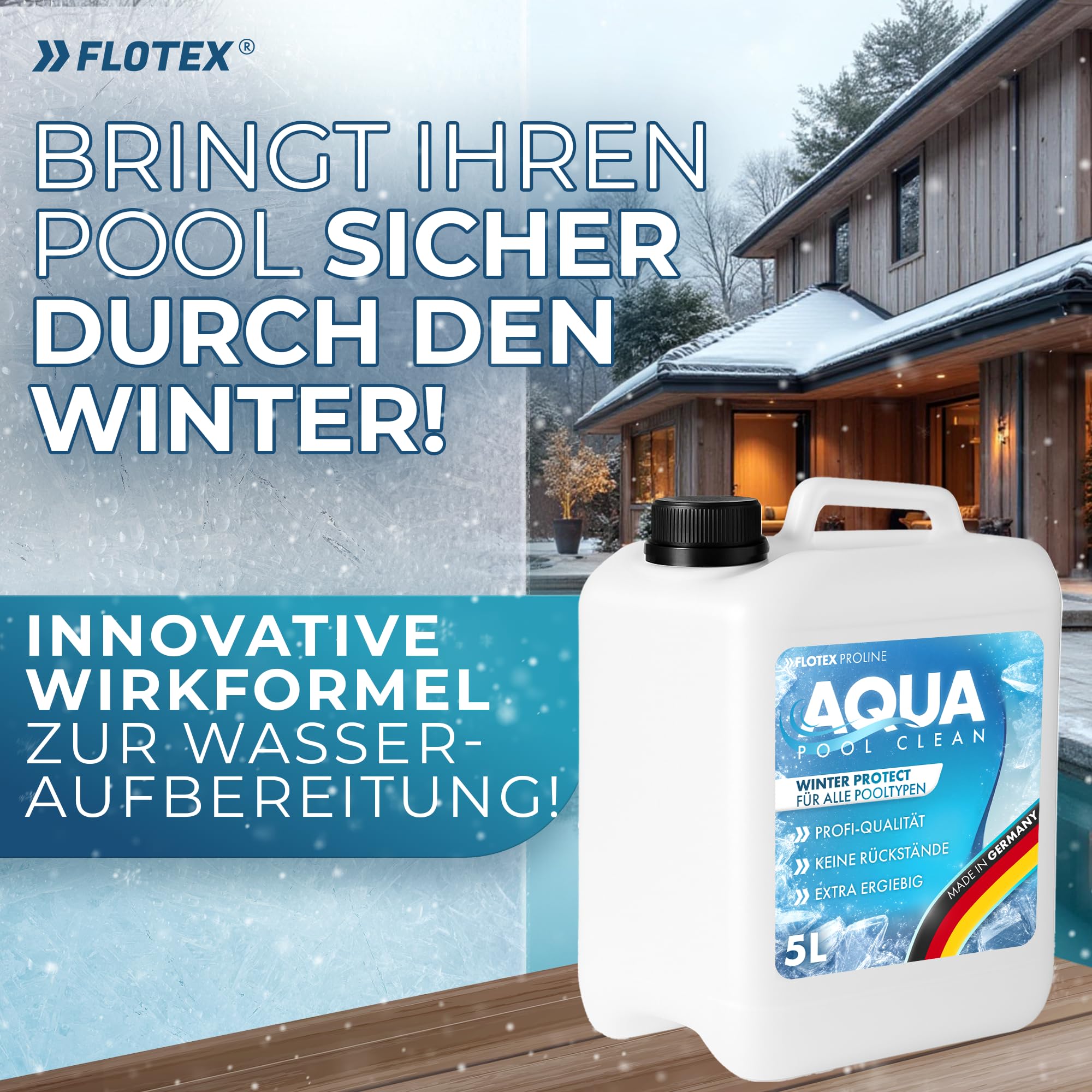 Aqua Pool CLEAN Winter Protect I Pool Wintermittel I Winterschutzmittel für Pools I Wintermittel für Pool I Pool Überwinterungsmittel Algizid I Einfache Winter Poolpflege (5L)