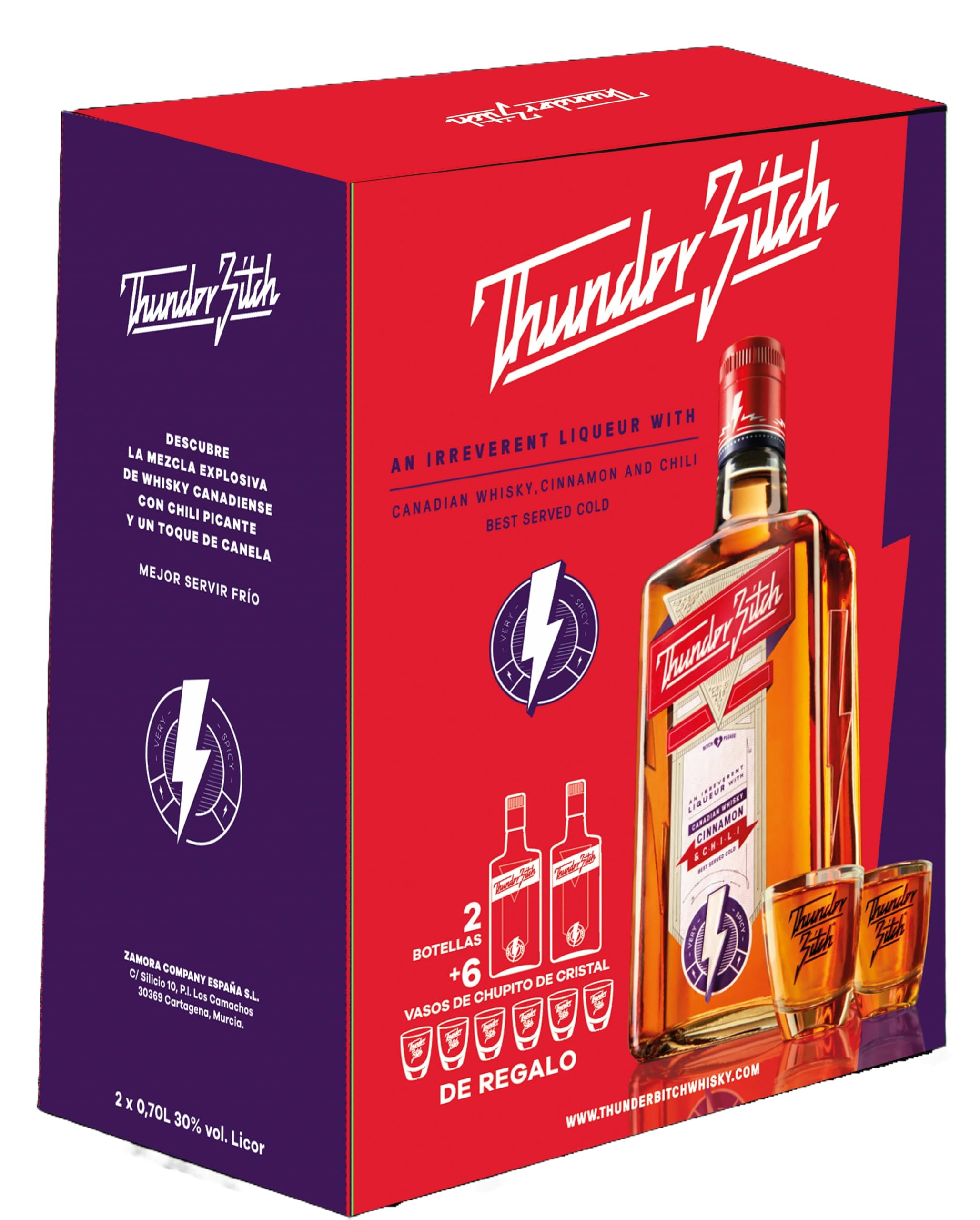 Licor de Whisky – Caja Pack 2 Botellas + 6 Vasos chupito de Regalo - Licor de Whisky con Canela - Ideal para Regalo o Fiestas