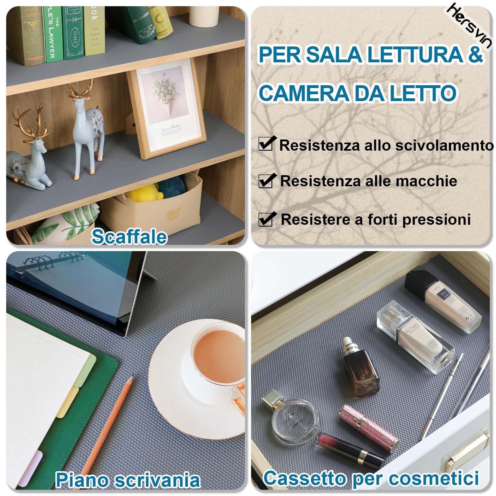 Hersvin 50cmx600cm Tappetino per Cassetti, Addensati Tappetini Non-adesivo EVA Plastica Rotolo Carta per Mensola Cassetto Frigorifero Tavolo Mobile Cucina Lavello Ripiani (Grigio Grande Diamante)