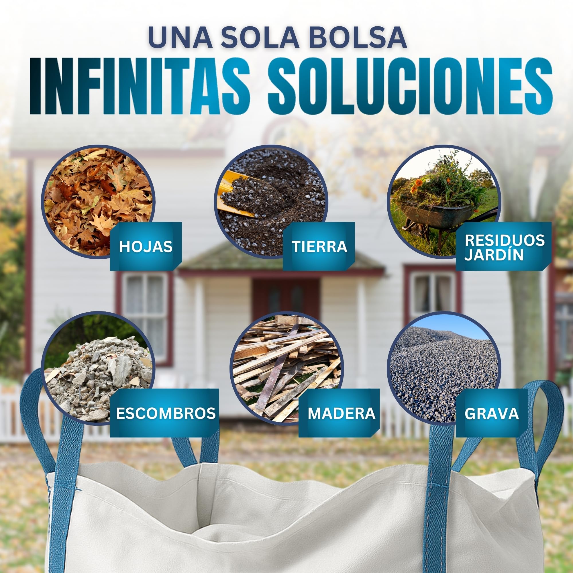 [x4 Sacos] Saco Big Bag 1000kg | Sacos Escombros Obra 80x80x90 cm | Big Bags Resistentes y Reutilizables para Jardín, Arena, Grava, Leña y Sacas 1000kg para Reparto