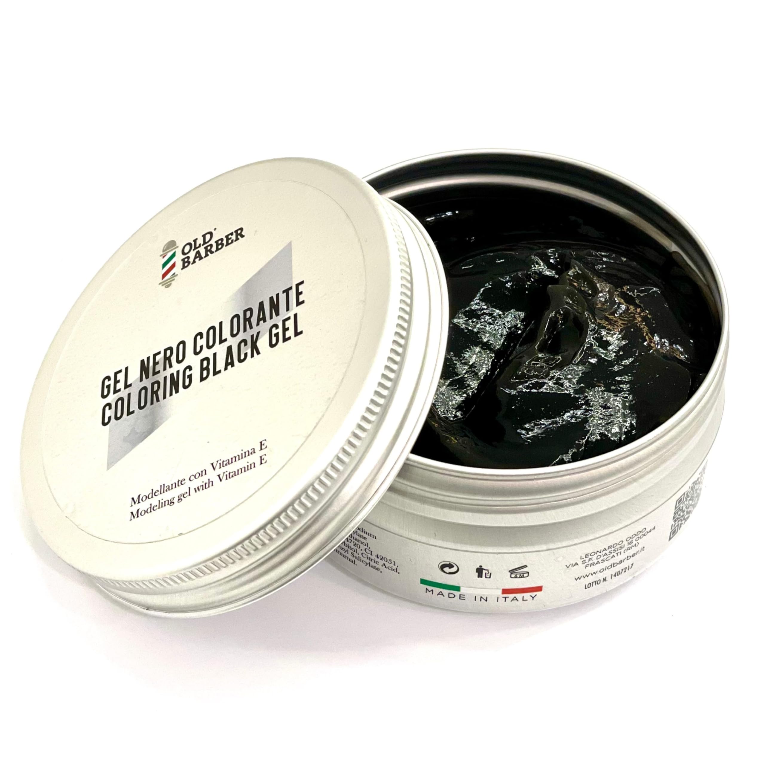 Black Gel Nero Modellante e Colorante per Capelli - Non Macchia e Maschera i Capelli Bianchi - Effetto Naturale - Tenuta media 150ml - Old Barber