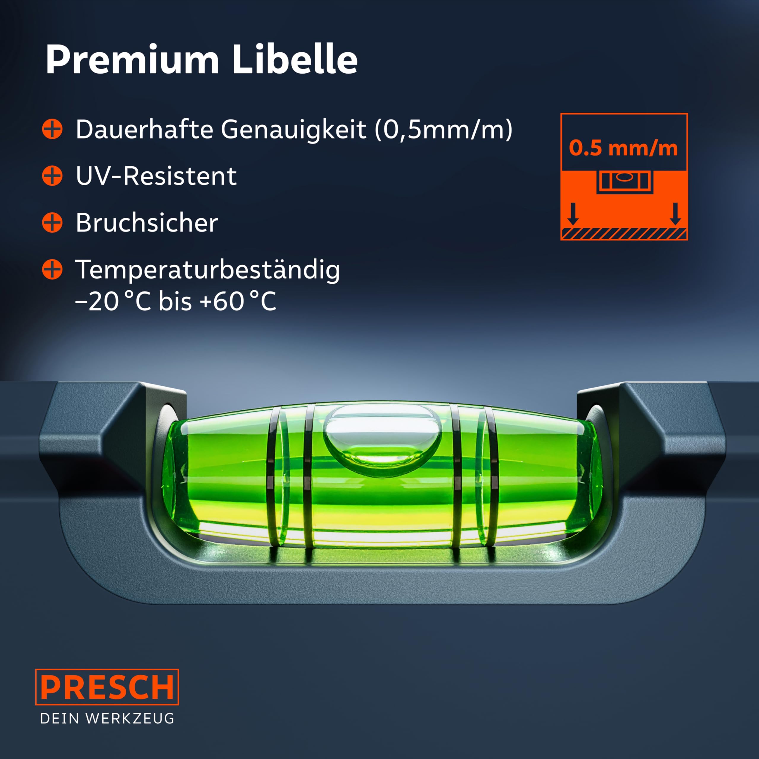 Presch Wasserwaagen Set 3tlg. magnetisch 40cm 60cm 100cm Bruchfeste Weitwinkellibelle 2% Gefälle-Anzeige Vertical-View-Funktion Rutsch-Stopp-Endkappen