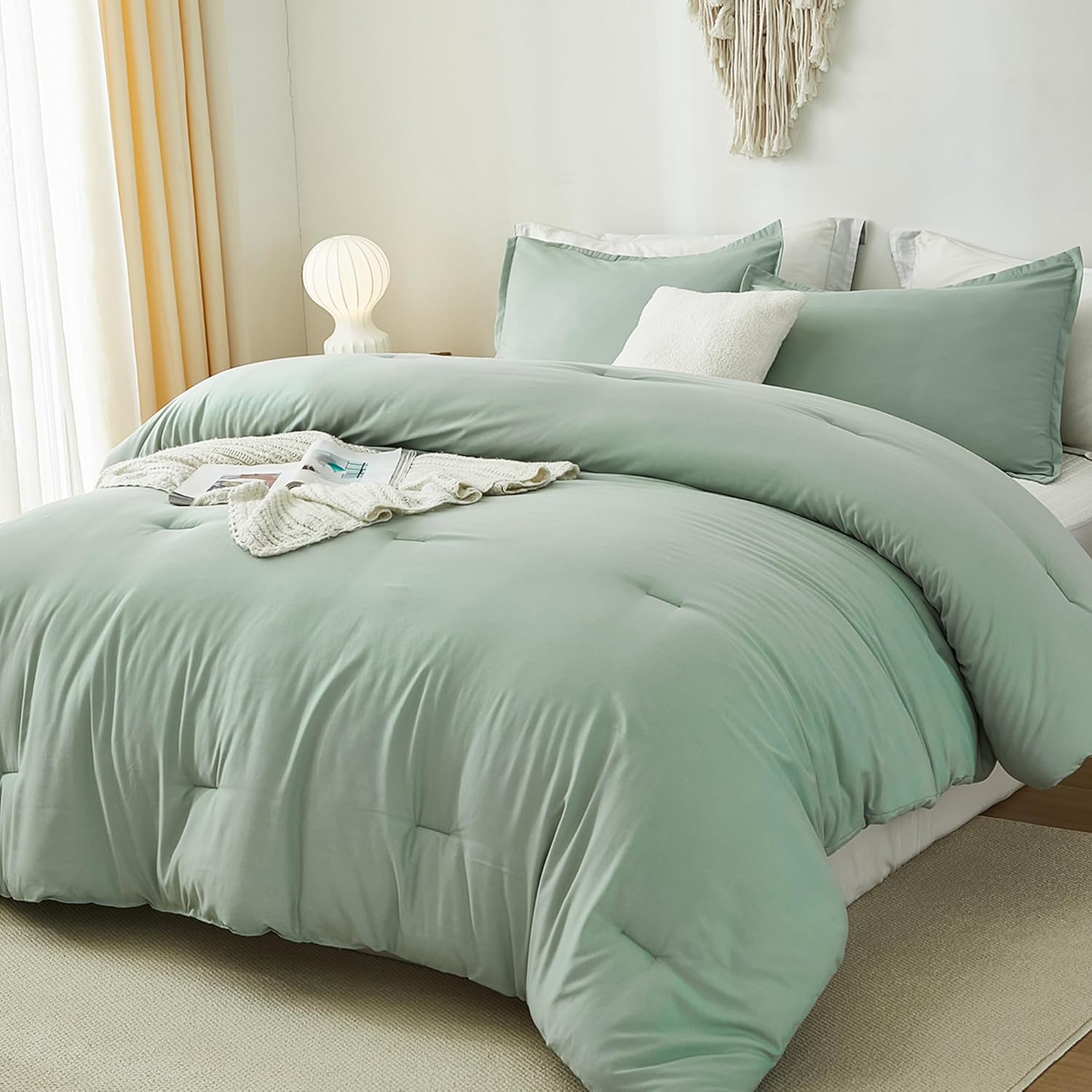 Andency Sage Green King Size Comforter Set, 3 Pieces Solid
