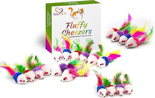 Fluffy Cheezers - Juego interactivo con ratones sonoros para gatos, caja de 20 ratones, perfecto para los amantes de las mascotas
