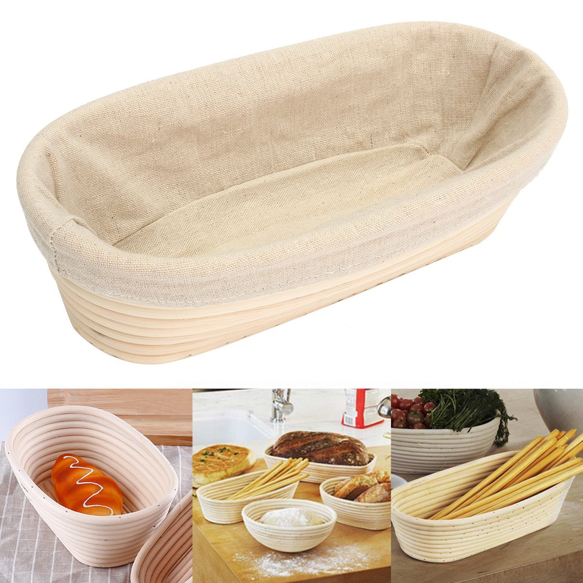 28cm Brotform banneton ratán Cesta Oval Larga Masa de Pan de Prueba de hogaza