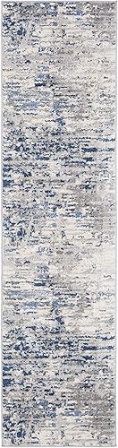 Miniatura 3 de SAFAVIEH Jasper Collection - Alfombra de pasillo de 2 x 8 pies, marfil y azul, diseño abstracto moderno, no desprende pelusa y de fácil cuidado,