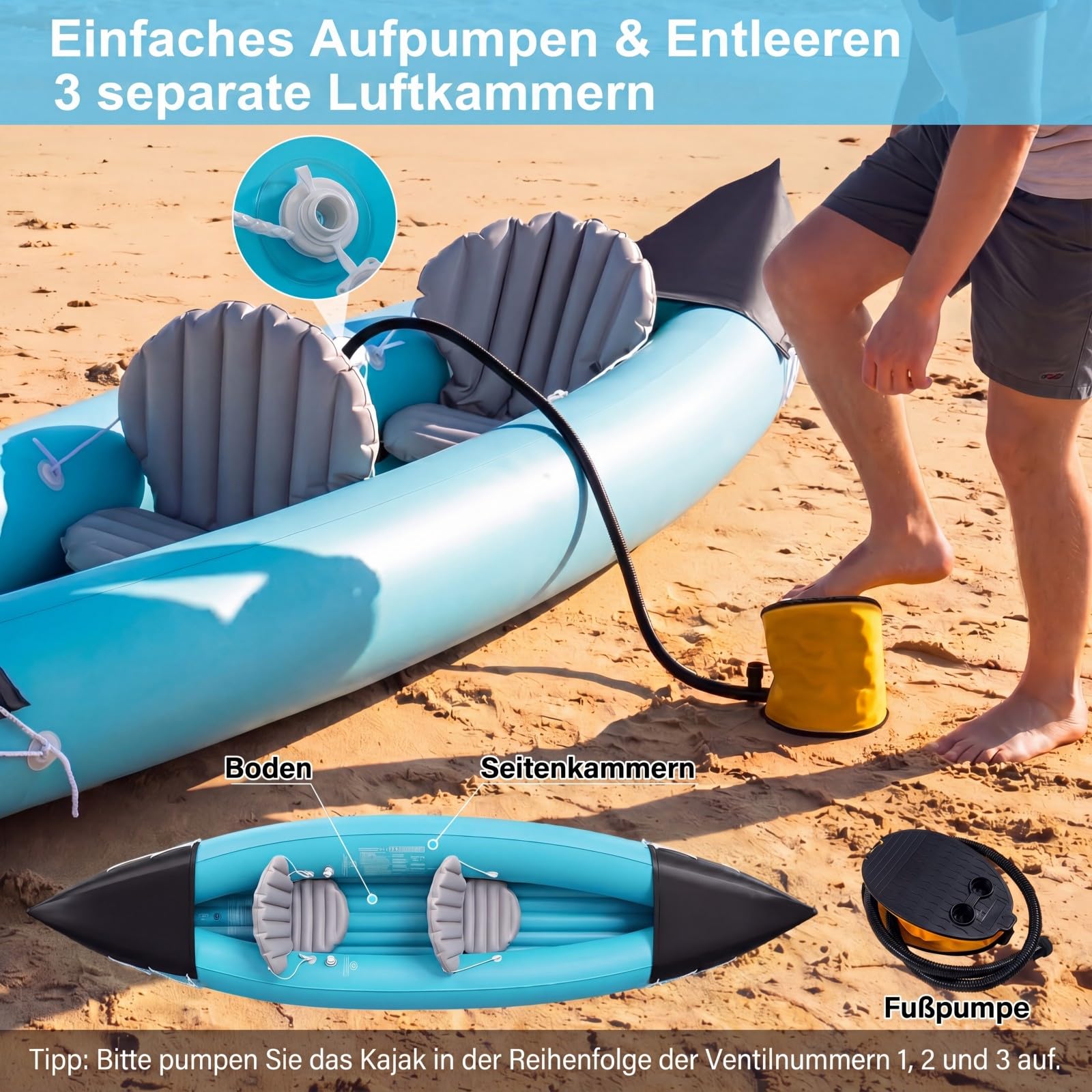 COSTWAY Kajak aufblasbar 2 Personen, aufblasbares Kanu mit Aluminiumpaddel, Pumpe & 2 komfortable Sitze, Schlauchboot, 160 kg Gewichtskapazität