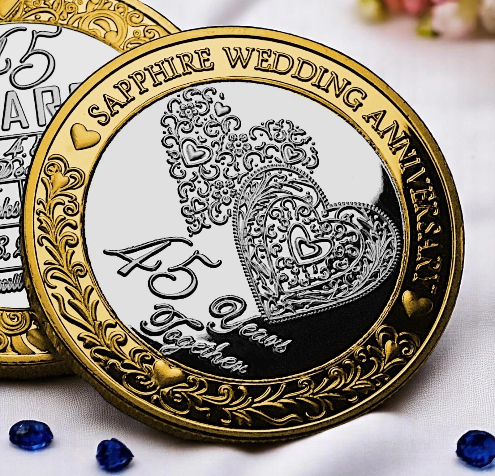 The Commemorative Coin Company 45th Sapphire Wedding Anniversary Dual Metal Commemorative. Husband/Wife/Couple 45 Years Together Gift/Present/Token/Love