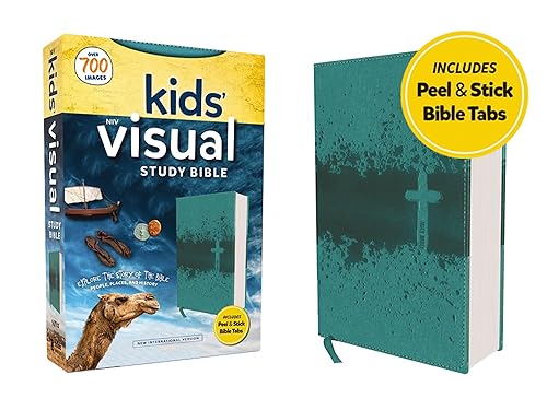NIV, Kids' Visual Study Bible, Leathersoft, Teal, Full Color Interior, Peel/Stick Bible Tabs: Explore the Story of the Bible---People, Places, and History