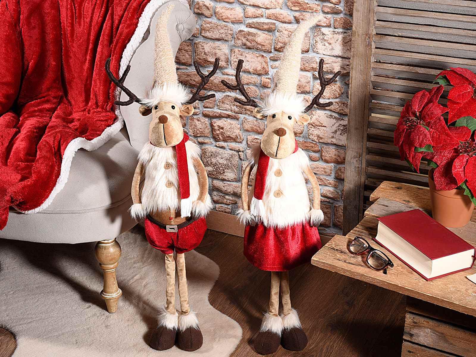 Gruppo Maruccia - Renne Natalizie in Stoffa Imbottita con Sciarpa e Cappello - Addobbi per Casa e Negozi - Set da 2 - Altezza Fino a 83 cm