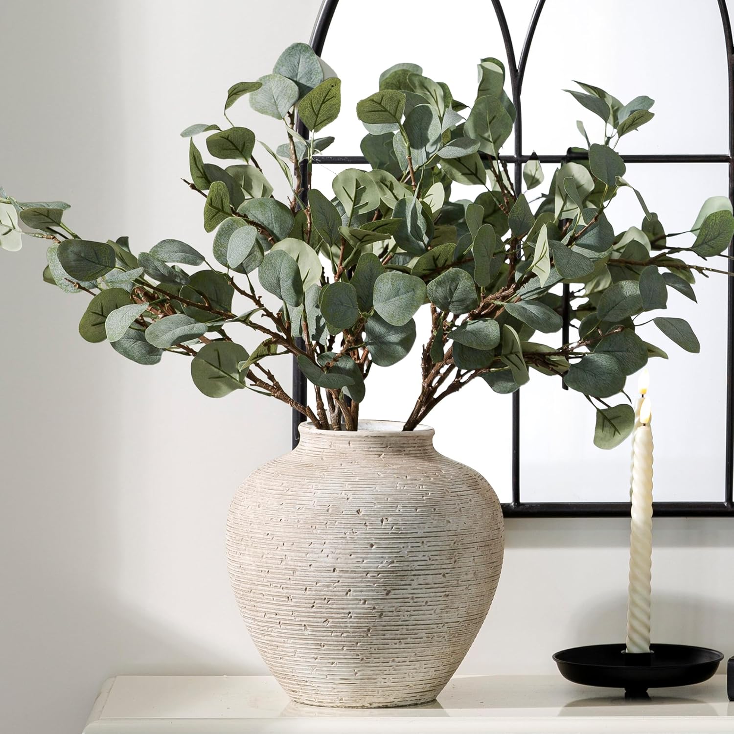 Vanselia Ceramic Flower Vase Home Decor - Large Tall Farmhouse Table Vases Rustic Vintage Living Room Kitchen Bedroom Decorations for House Book Shelf Office Coffee Desk Dining Fireplace (10" Retro)