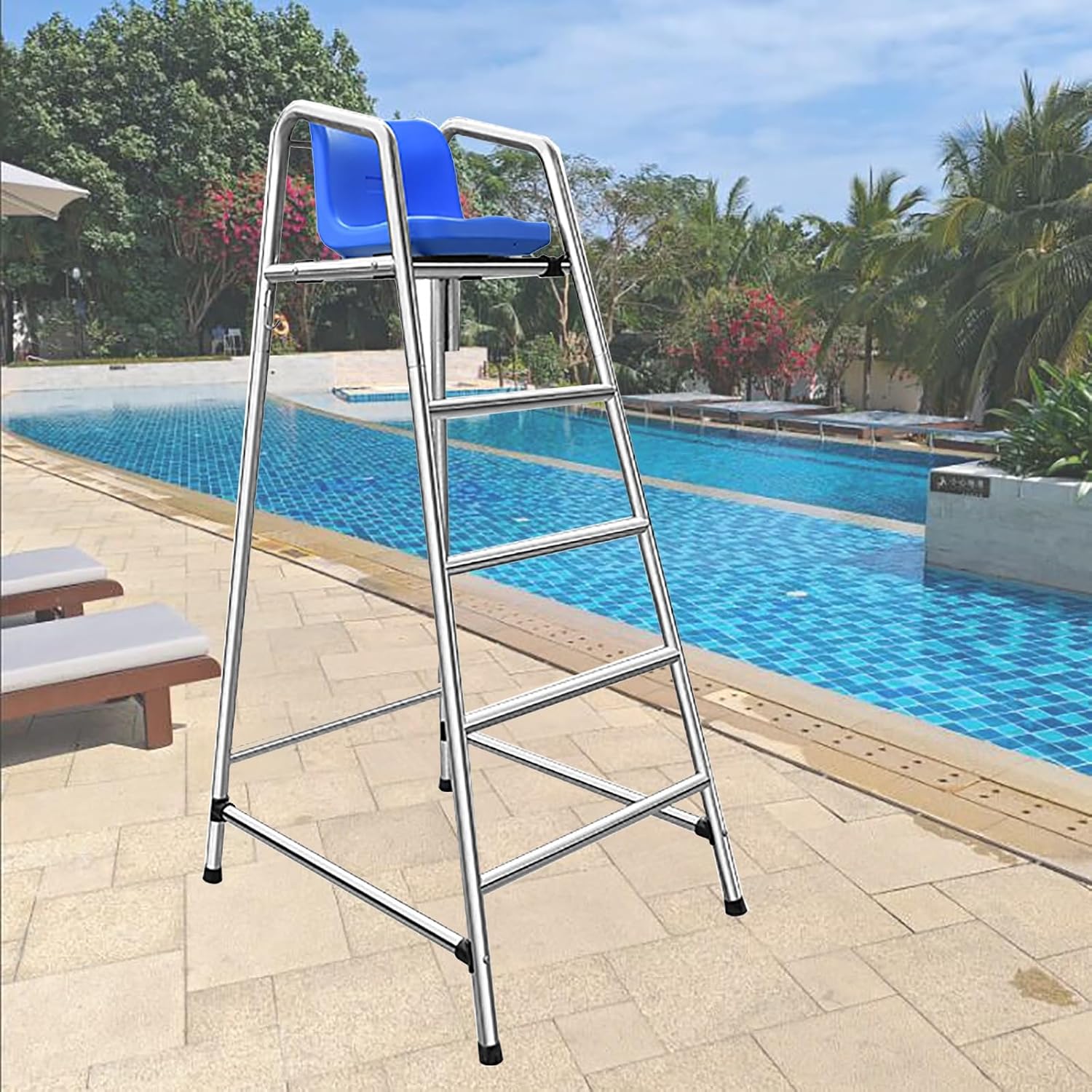 304 Stainless Steel Lifeguard Chair - Adjustable Poolside Chair with Hook & Seat - Heavy-Duty Swimming Pool Chair for Safety - Easy Assembly, Supports 660lbs